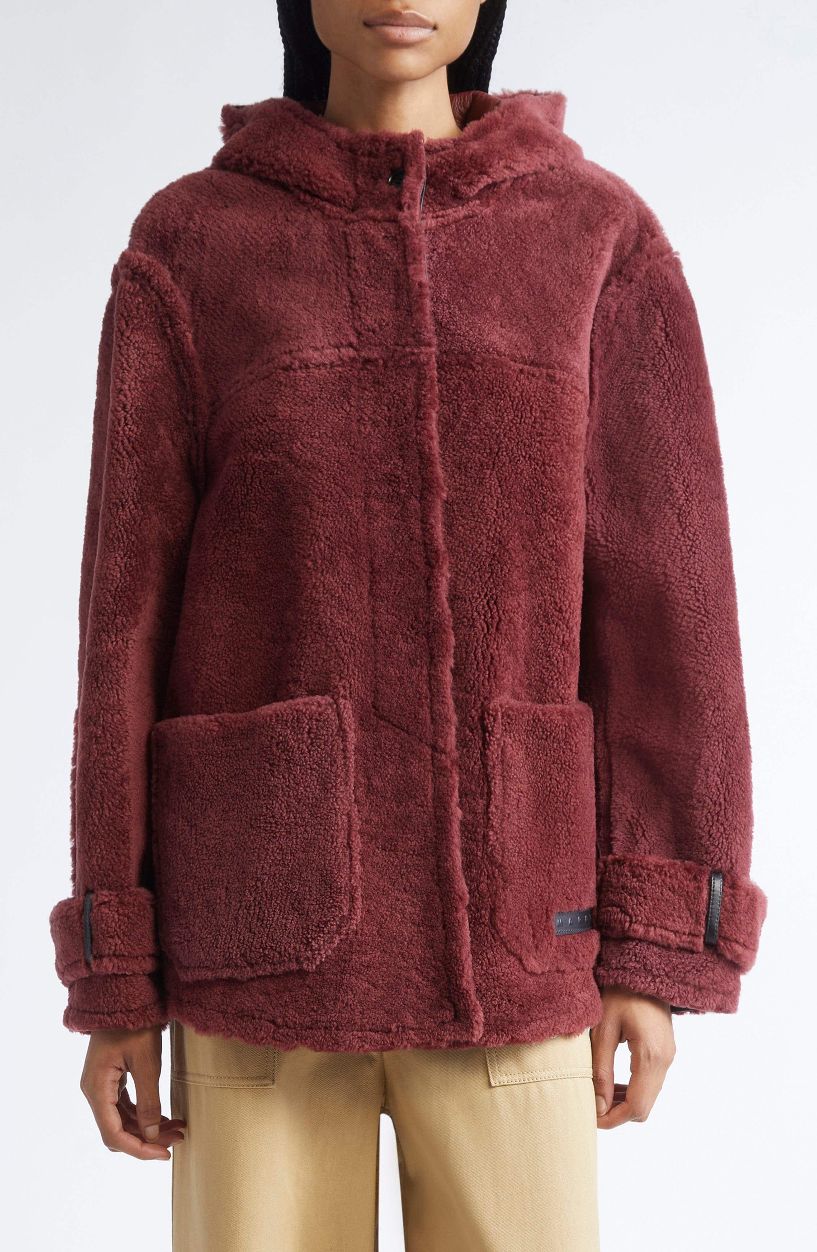 Marni Genuine Shearling Hooded Jacket in Rom88 Peat at Nordstrom - 1