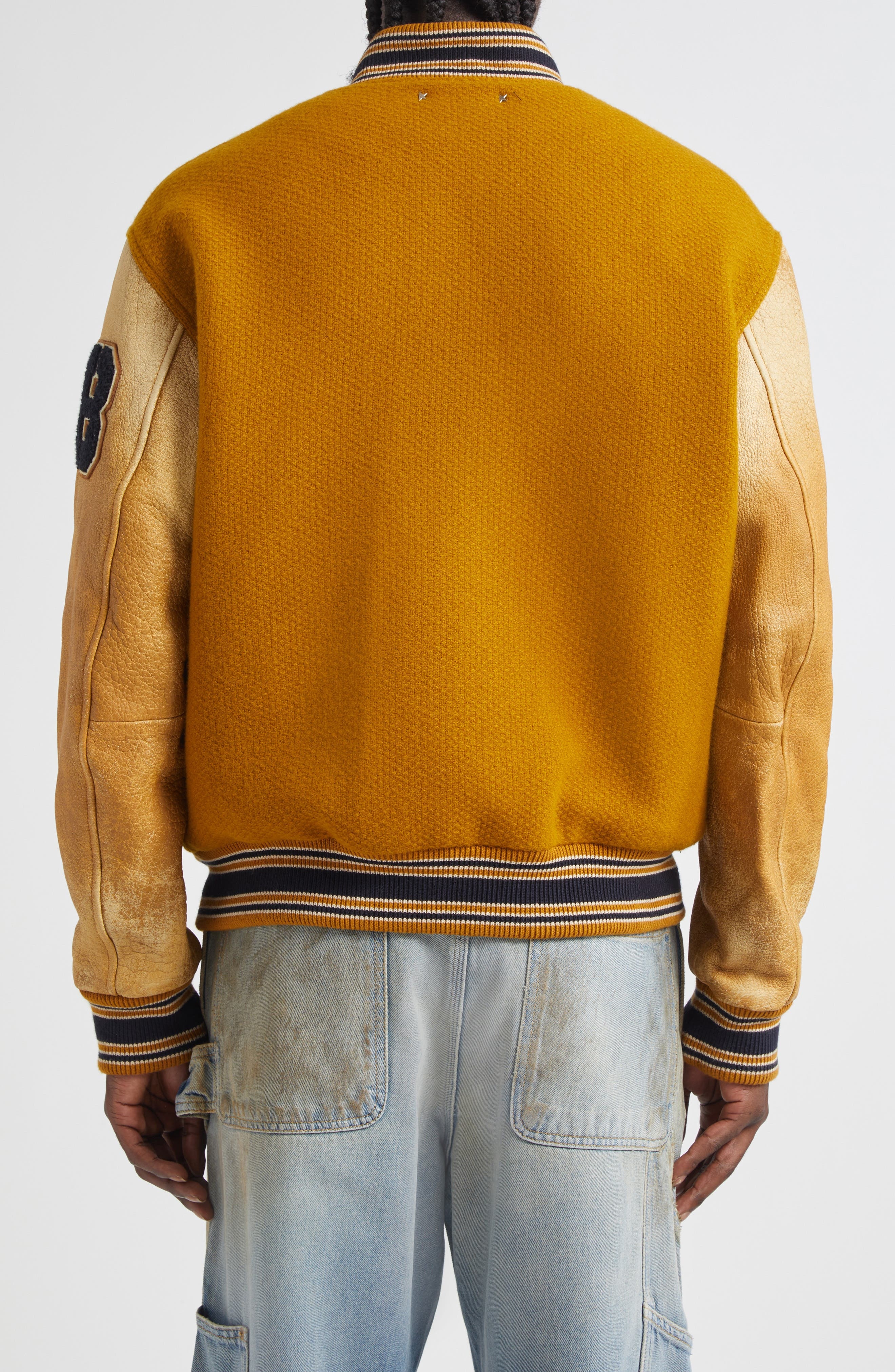 Golden Goose Journey Mixed Media Varsity Bomber Jacket in Wood Thrush at Nordstrom - 3