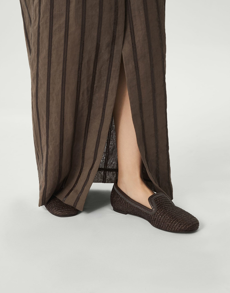 Techno raffia slippers with precious trim 4
