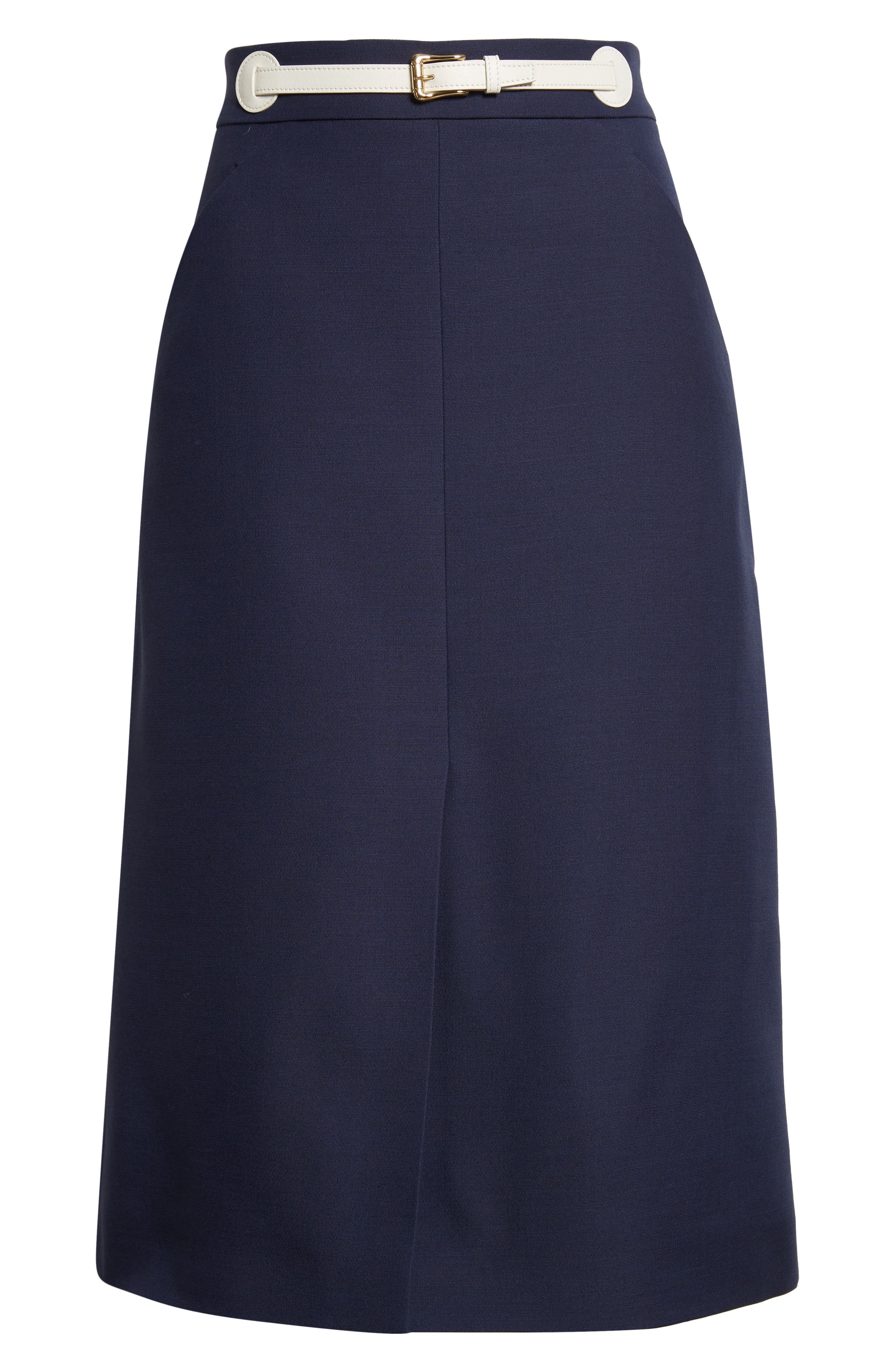 Valentino Garavani Belted Virgin Wool & Silk Midi Skirt in Indigo Multi at Nordstrom - 6