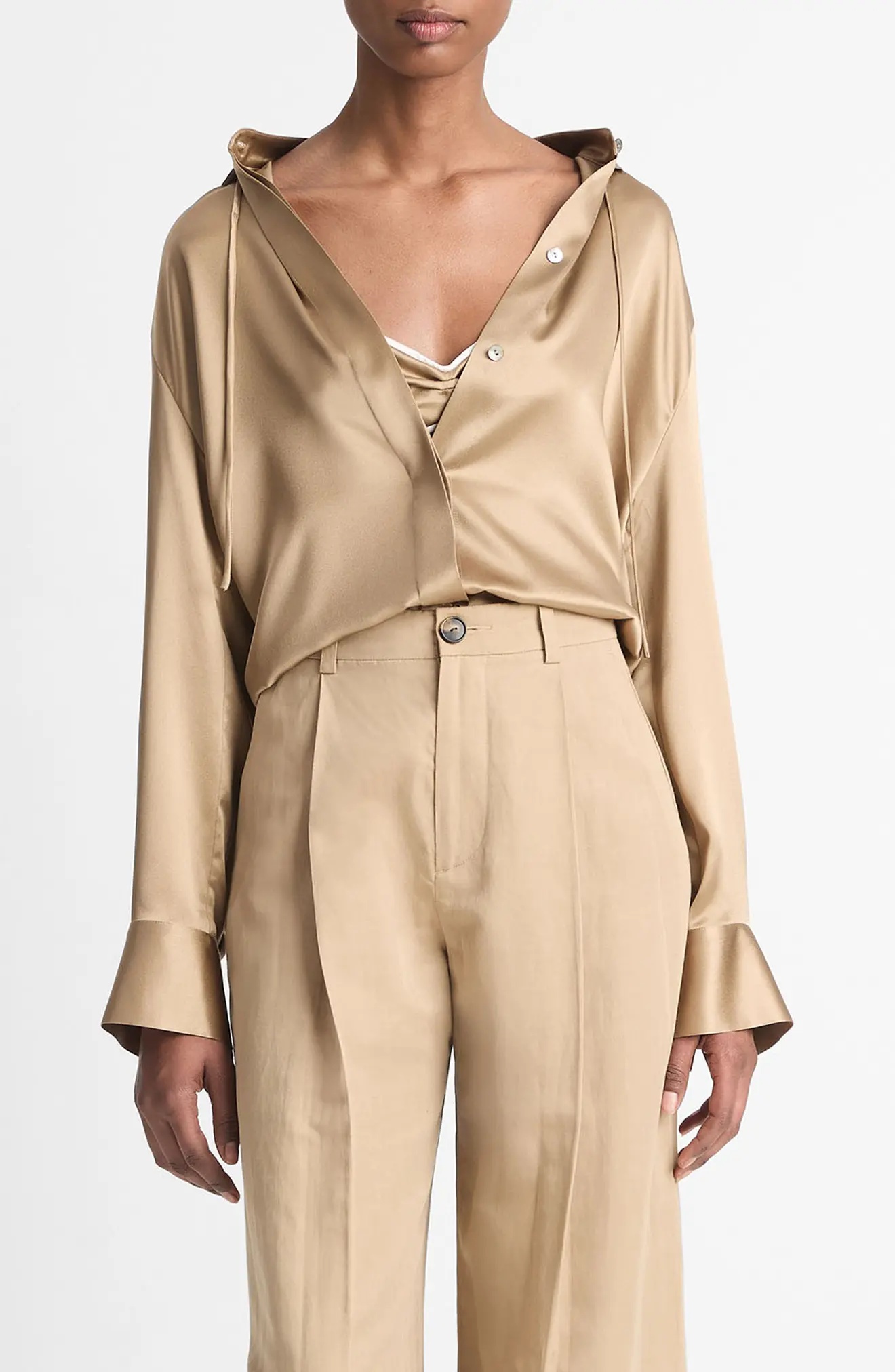 Hooded Silk Button-Up Shirt - 1