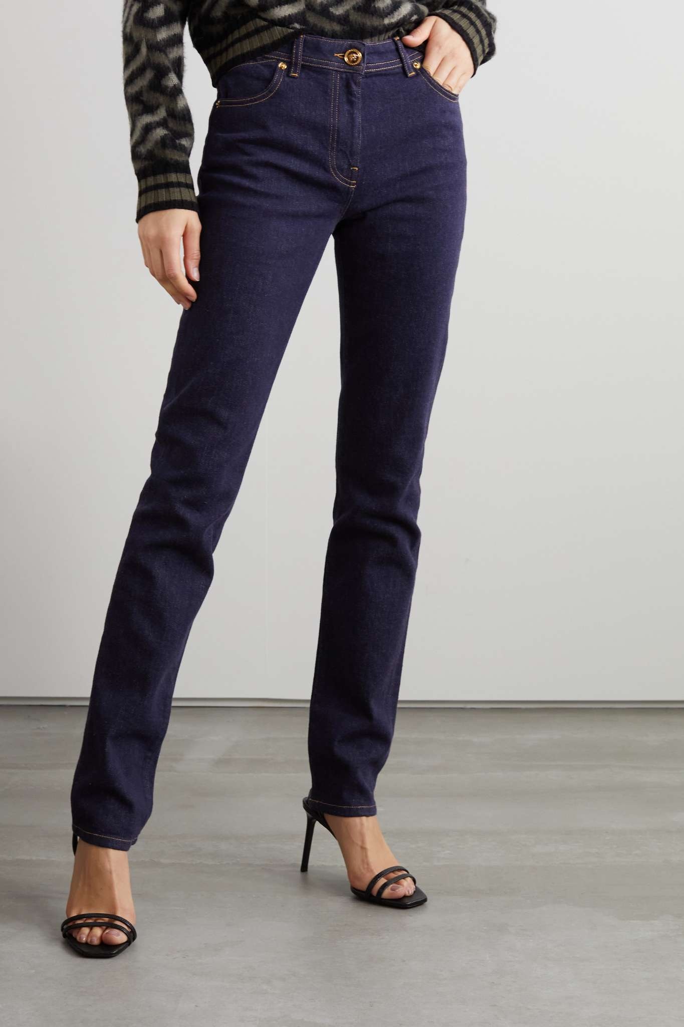 Printed stretch-denim straight-leg jeans - 3