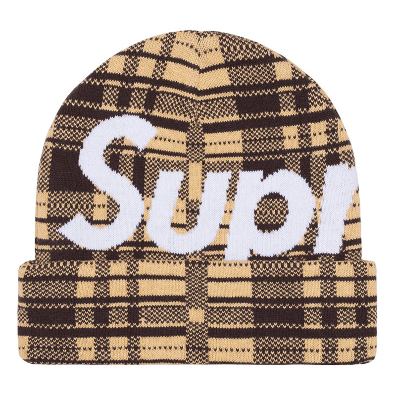 Supreme Big Logo Beanie Beanie (FW23) 'Tan Plaid' SUP-FW23-2441 - 1