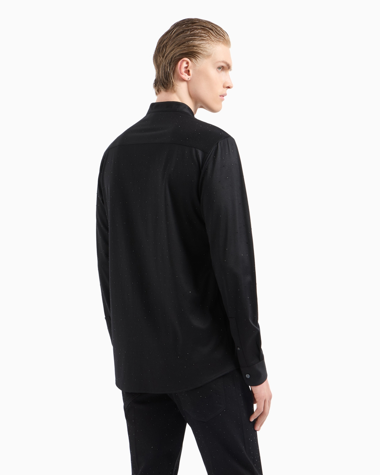 ASV CLUBWEAR GURU-COLLAR SHIRT IN A LYOCELL BLEND JERSEY WITH ALL-OVER RHINESTONES - 3