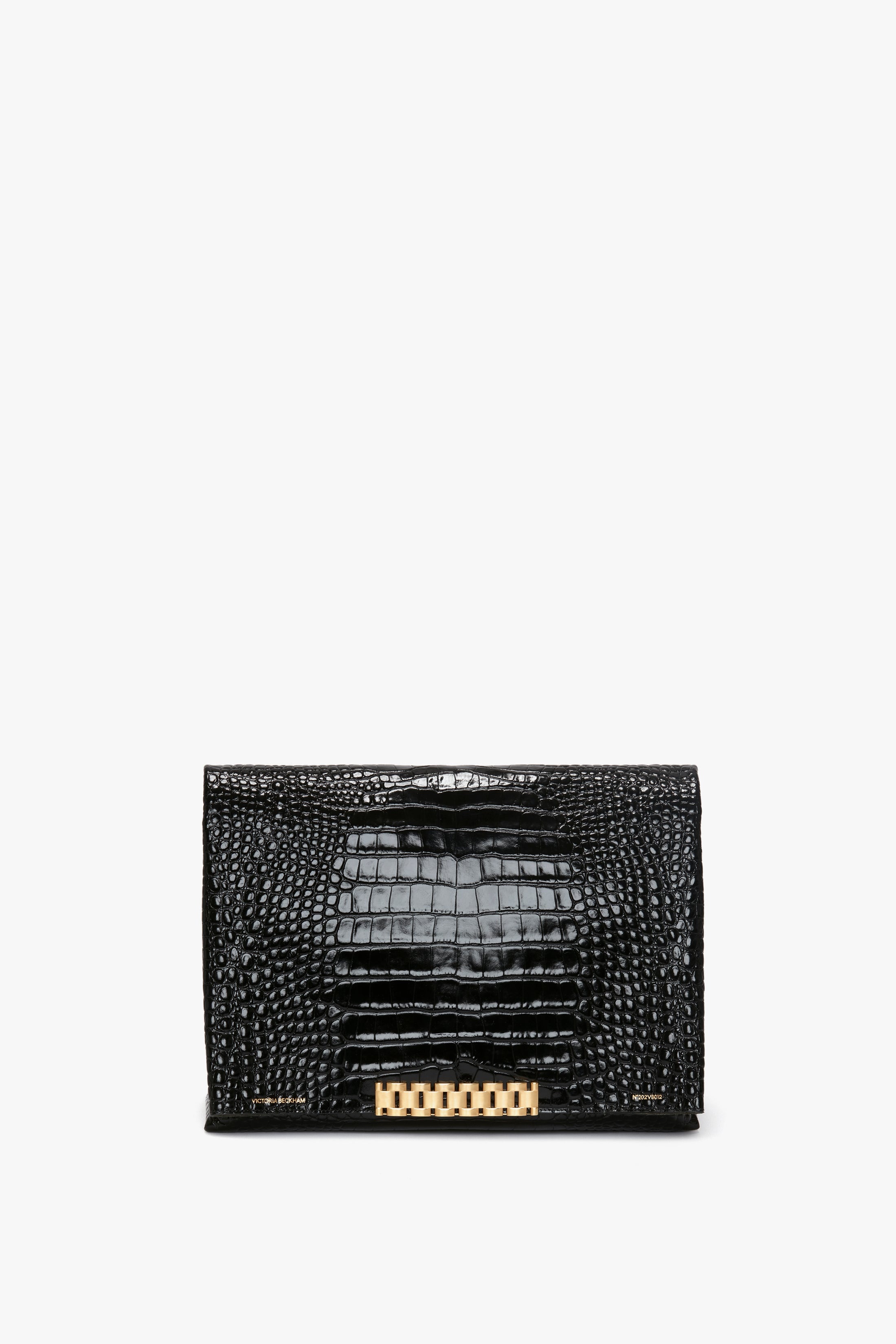 Jumbo Chain Pouch in Black Croc-Effect Leather - 2