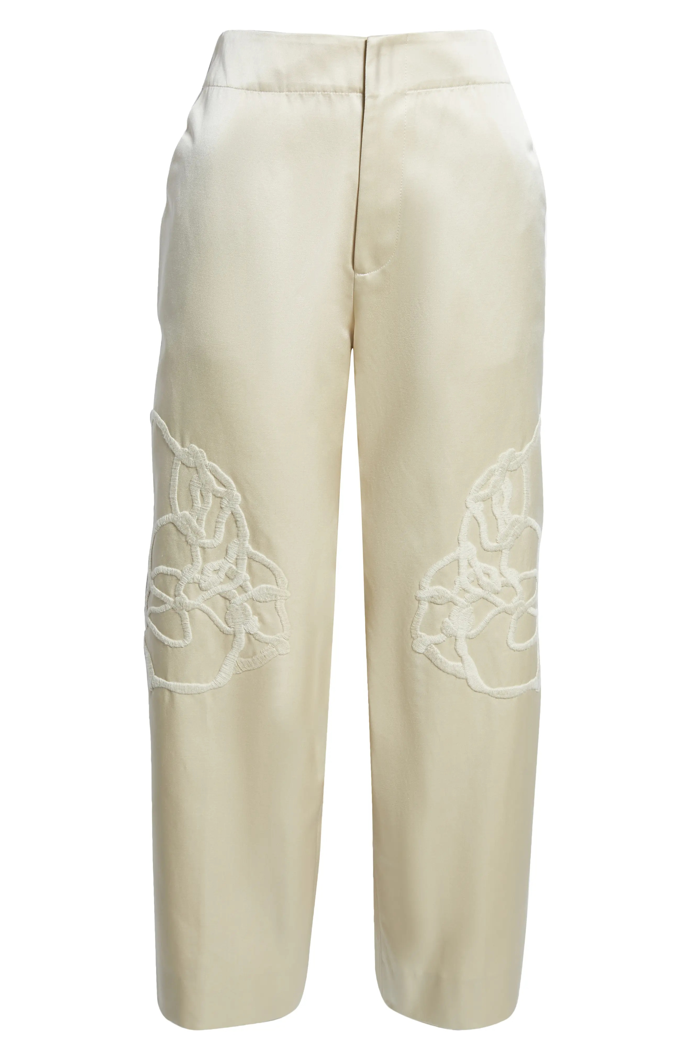Cheval Floral Embroidered Crop Satin Straight Leg Pants - 5