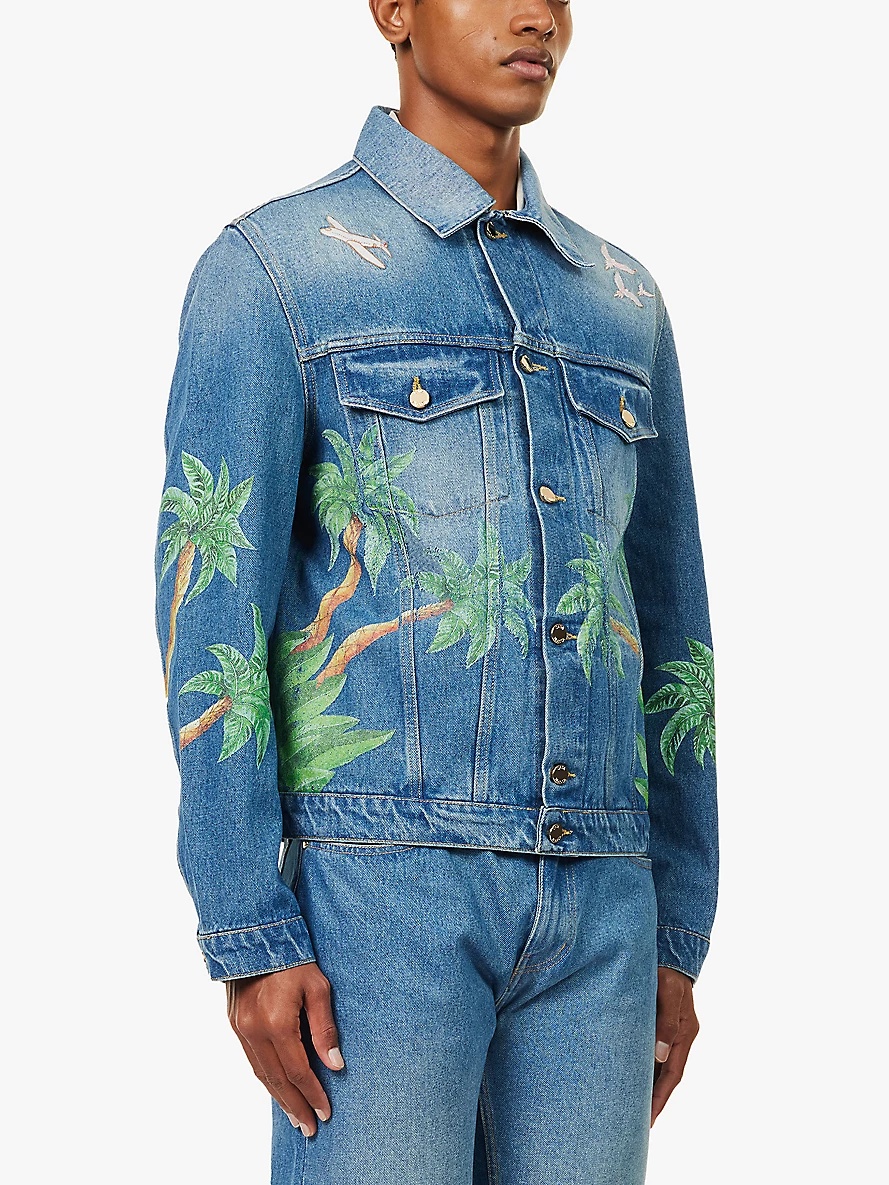 Graphic-print faded-wash denim jacket - 3