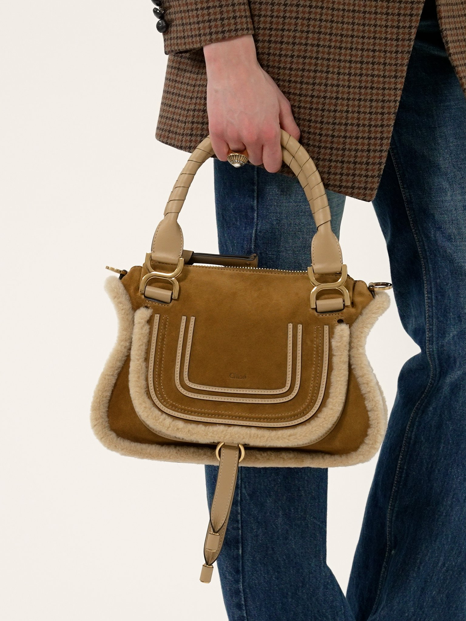 SMALL MARCIE BAG IN SUEDE LEATHER & SHEARLING - 4