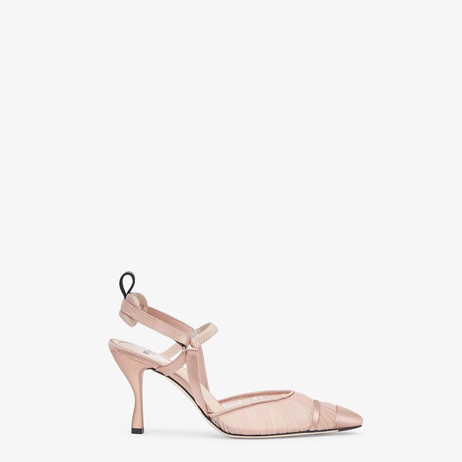 Pink tulle and satin high-heeled slingbacks - 1