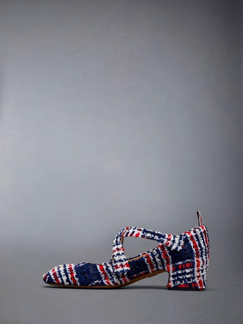 Prince of Wales Chenille Tweed 40mm Block Heel Buttoned Thom John 3