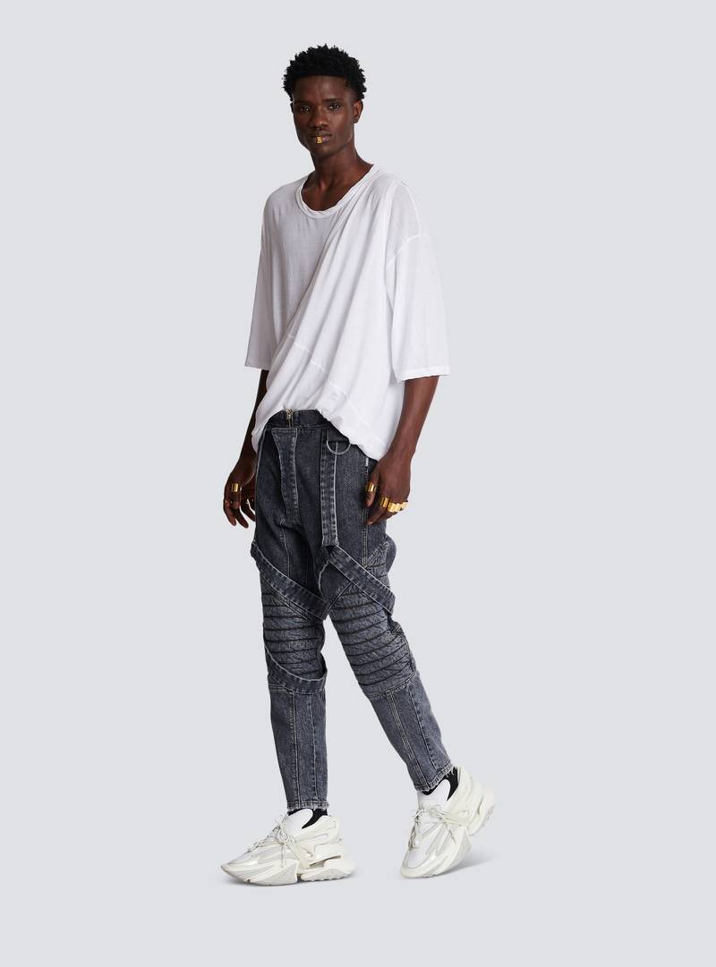 Balmain Cotton slim-fit jeans with straps outlook
