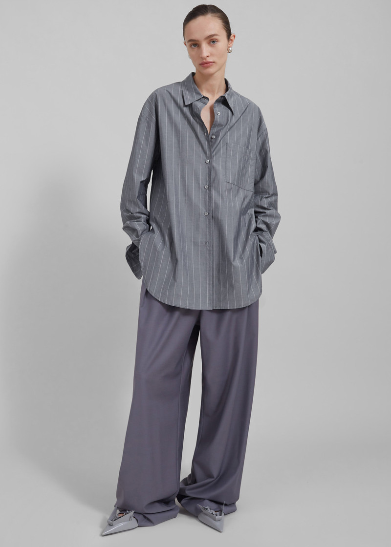 Beatrix Button Up Shirt - Grey/White Pinstripe 5