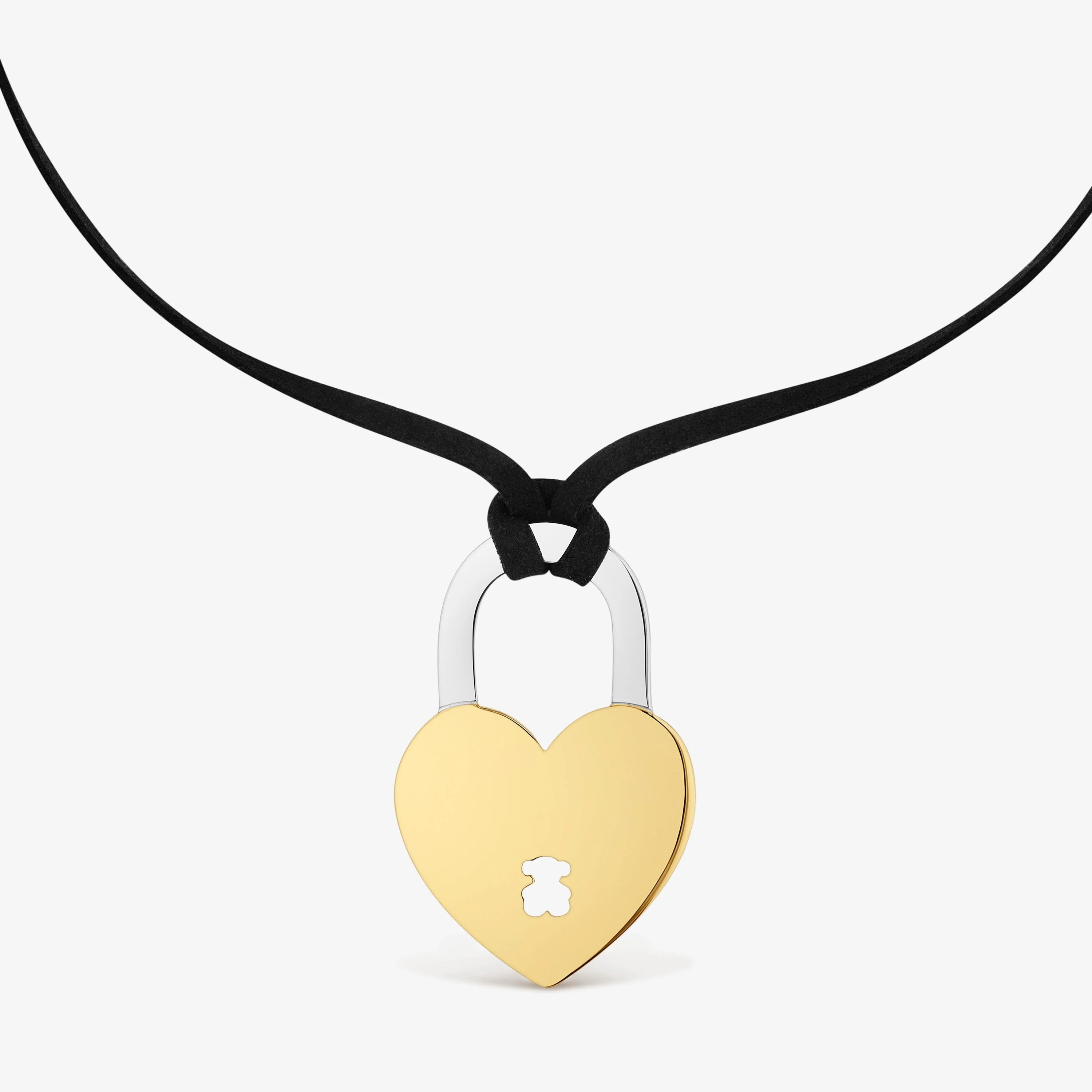 Two-tone steel heart and black cord Necklace TOUS Charming - 1