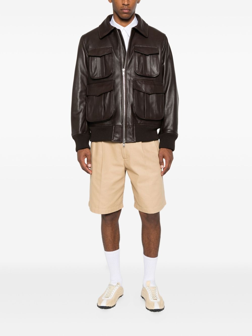 multiple-pocket lambskin leather jacket - 2
