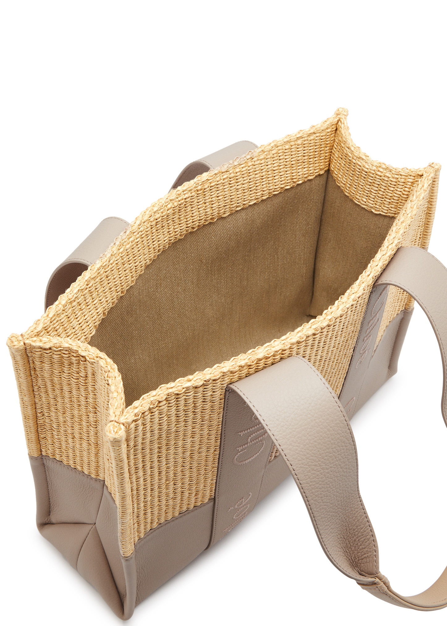 Woody leather and raffia tote - 4