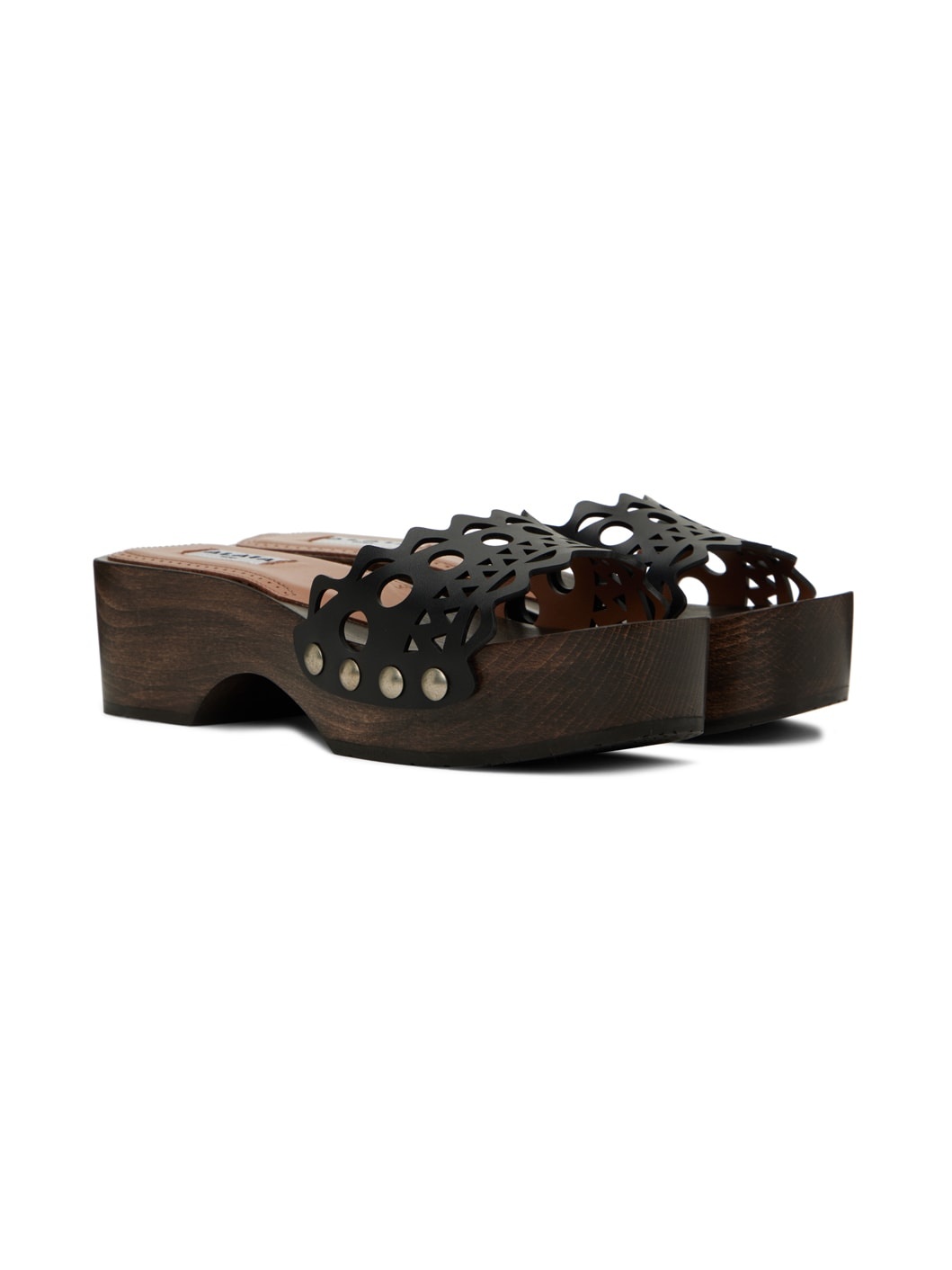Black Wooden Flat Clogs - 4