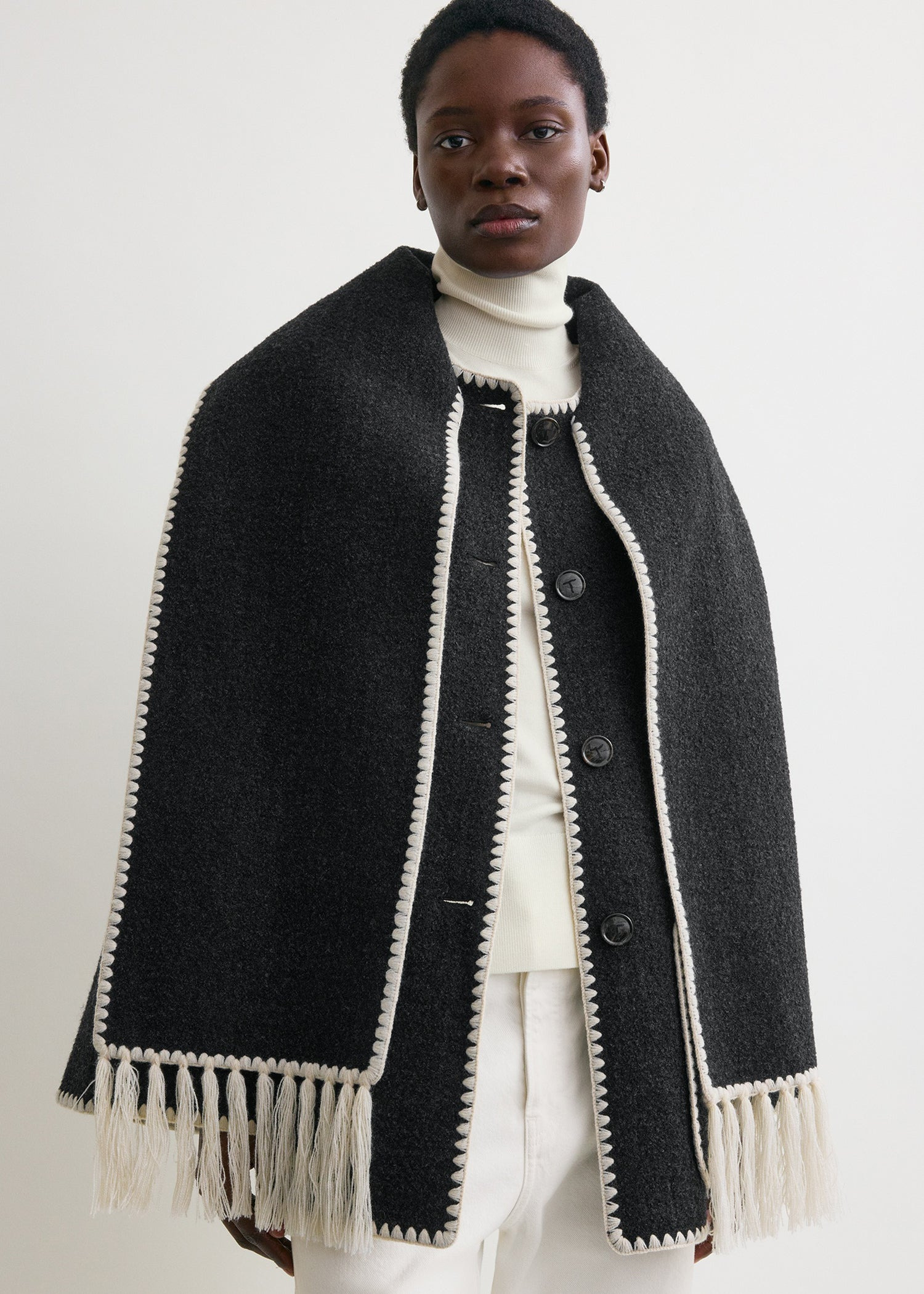 Embroidered scarf jacket dark grey mélange - 6