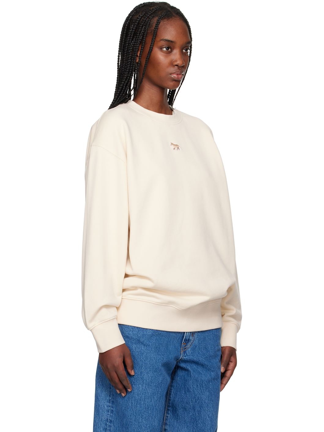 Beige Baby Fox Patch Oversize Sweatshirt - 2