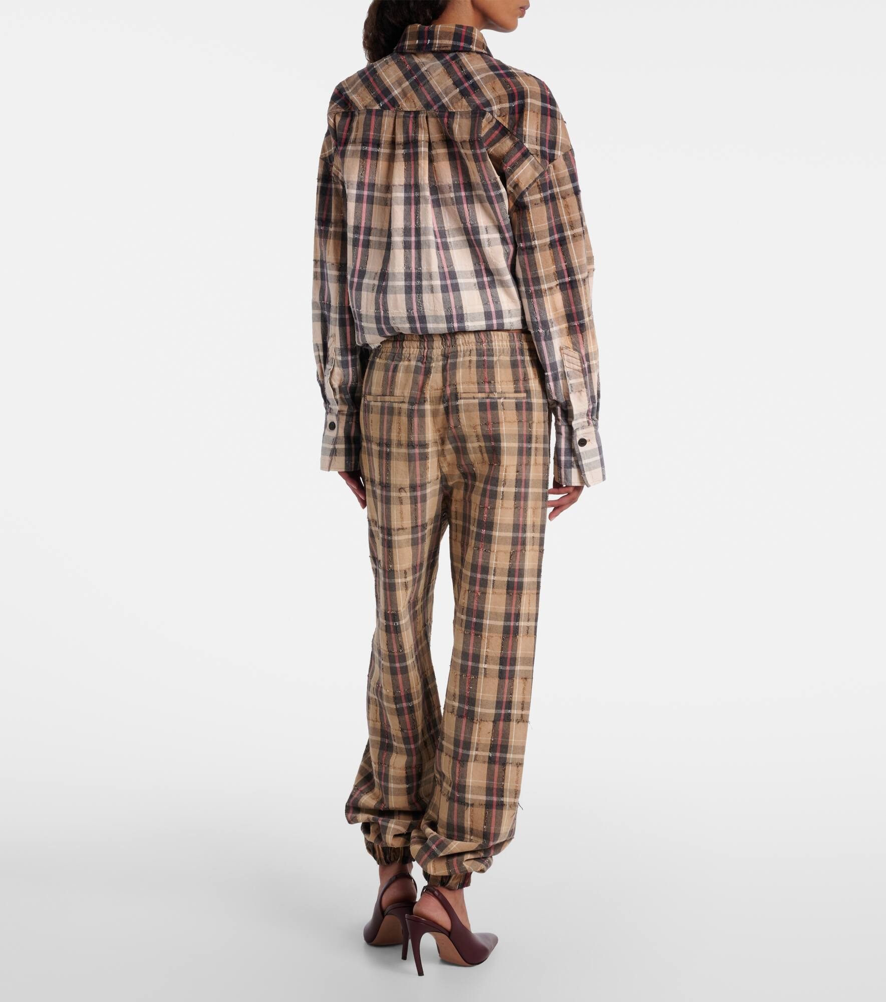 Checked cotton flannel cargo pants - 3