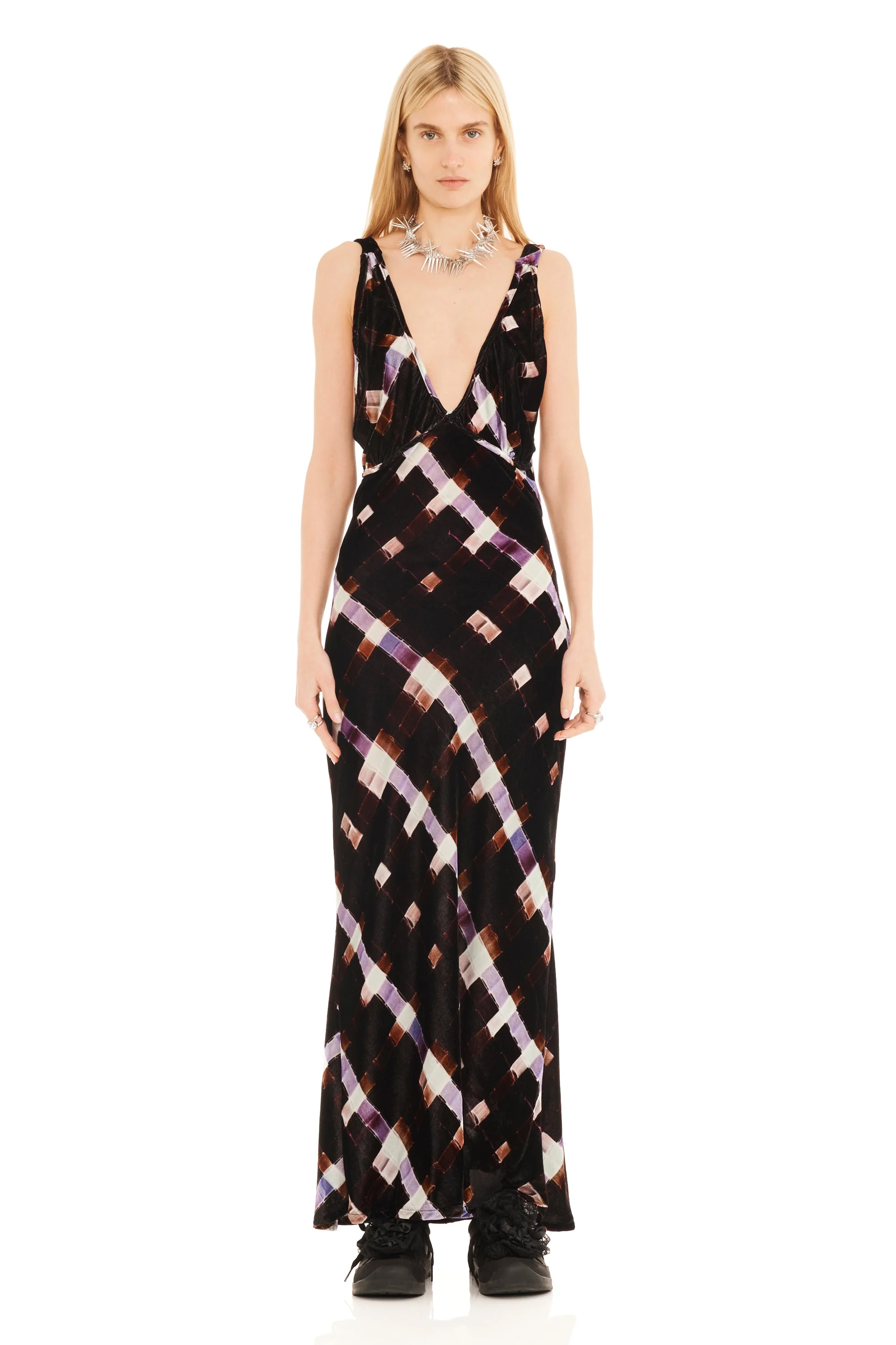 CHOCOLATE PAINTED PLAID JACQUELINE DRESS - 1