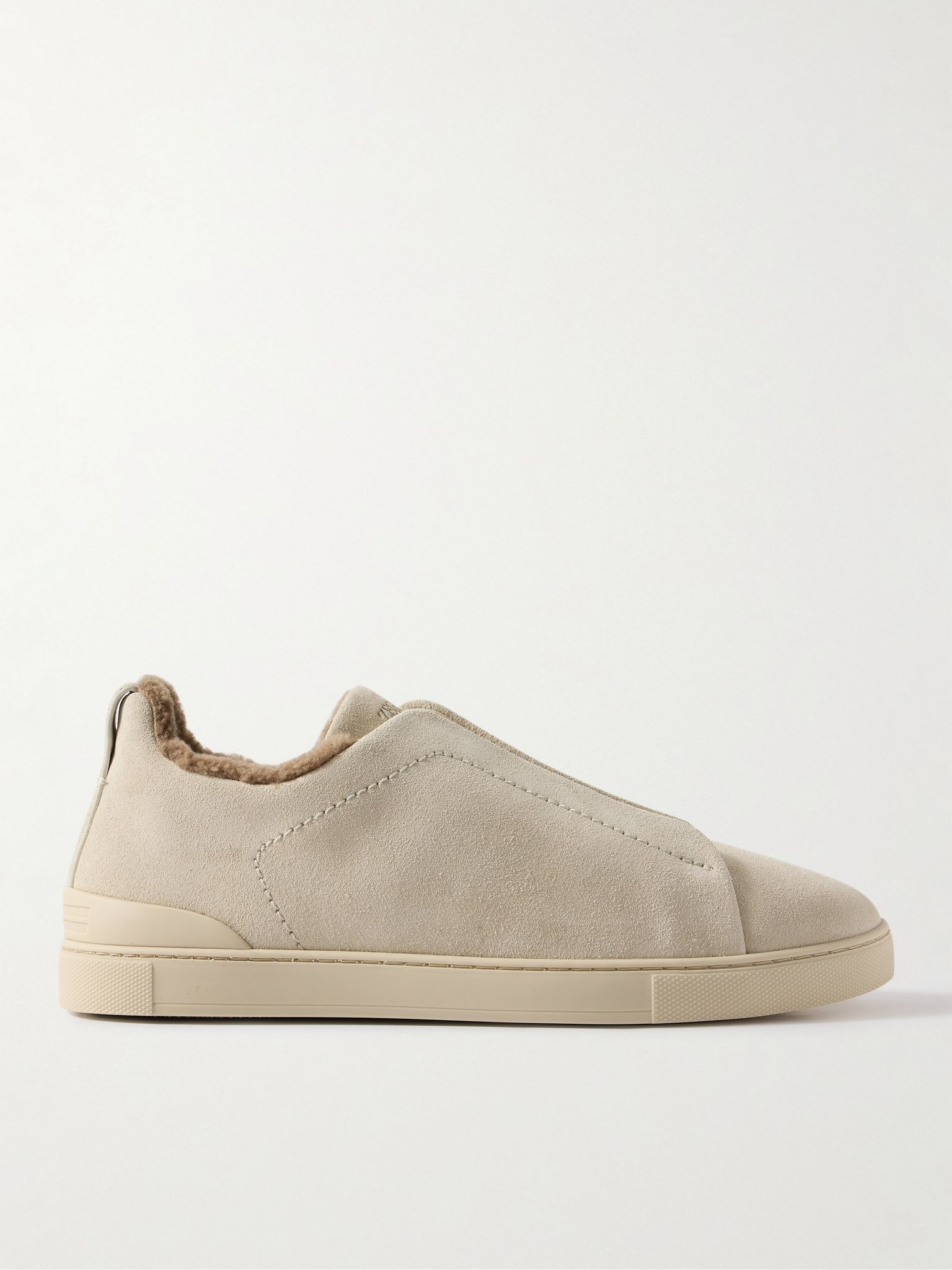 Triple Stitch™ Shearling-Lined Suede Slip-On Sneakers Beige - 1