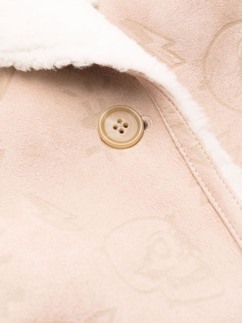 monogram-embossed long shearling coat 6