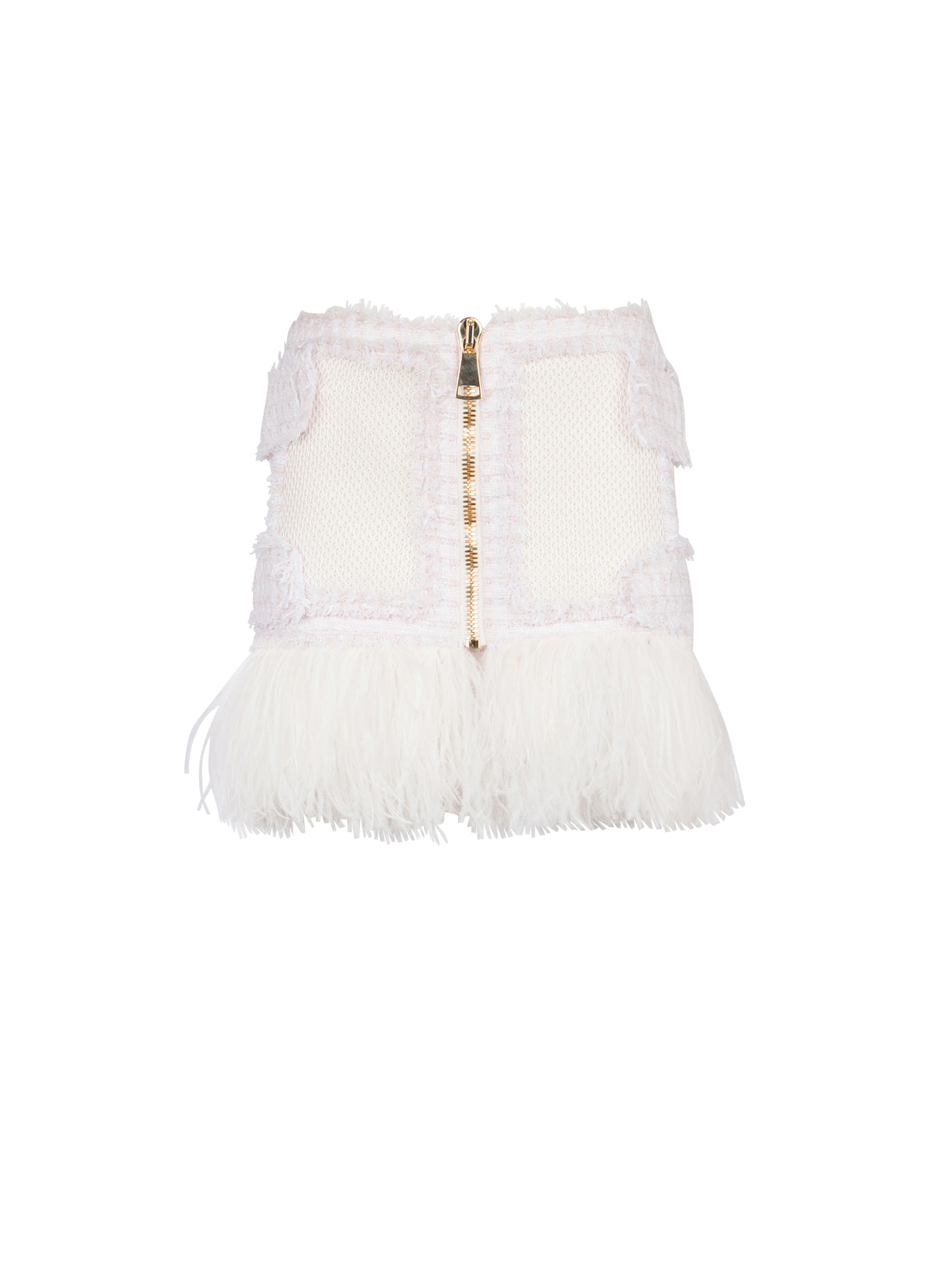 Short feather skirt in tweed and mesh - 1