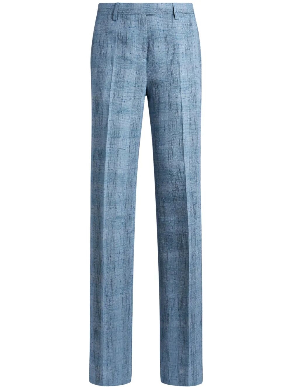 Etro Women Slubbed Check Motif Linen-Blend Trousers - 1