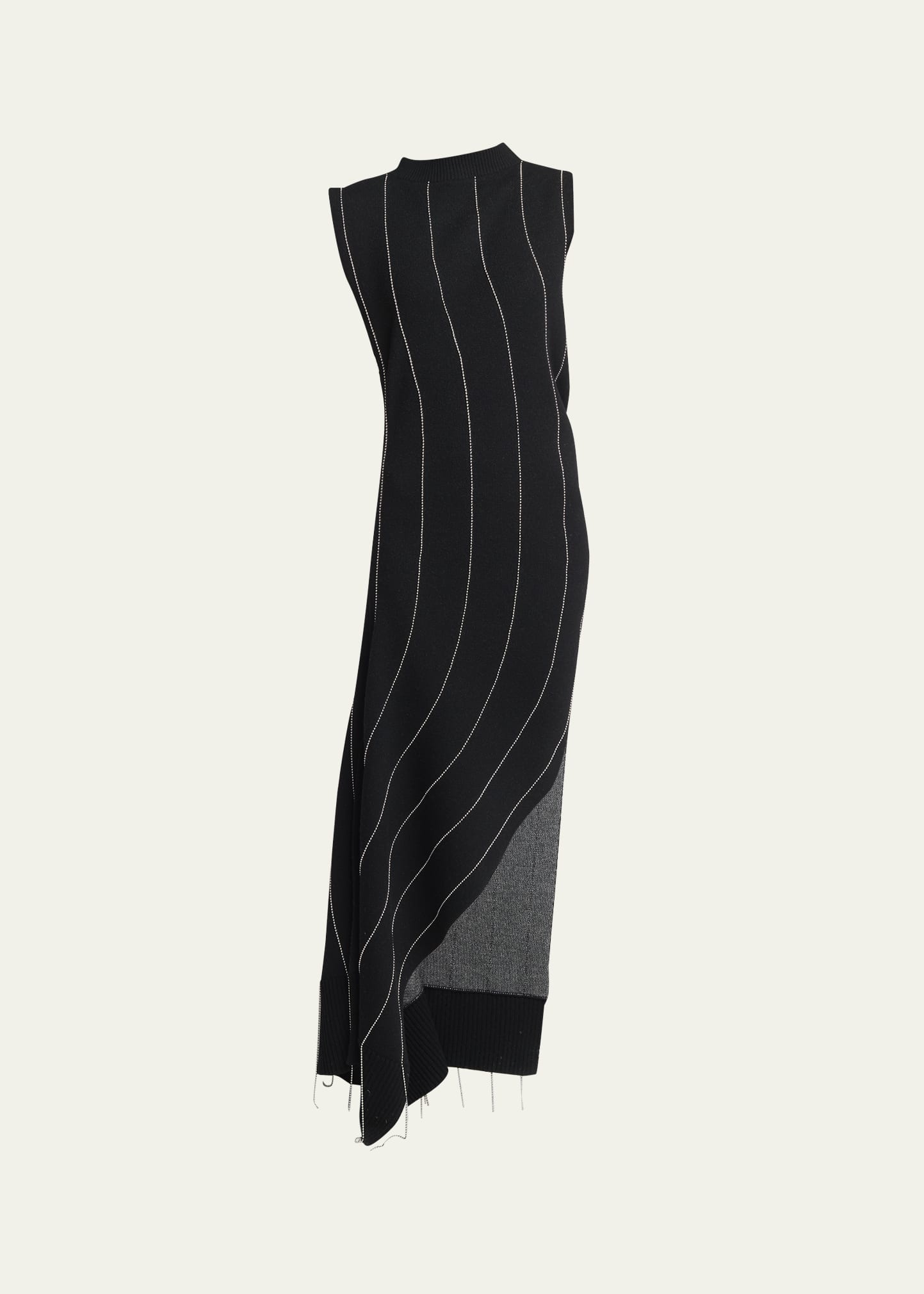 Long Chalk Stripe Knit Asymmetric Dress - 1