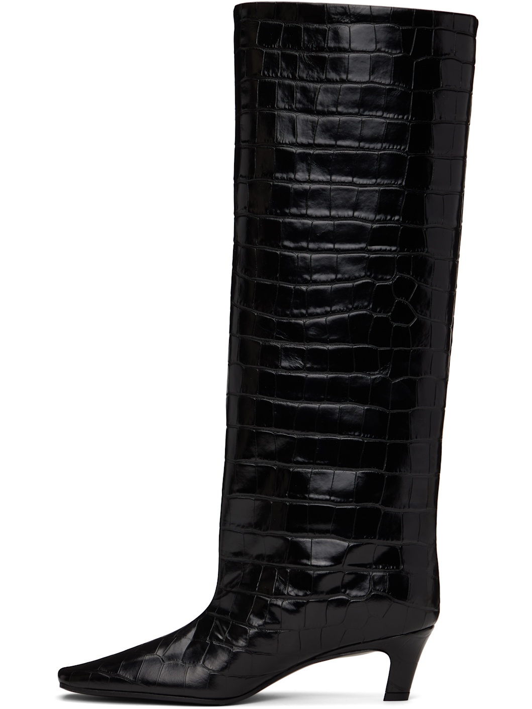 Brown Croco-Embossed Wide Shaft Tall Boots - 3