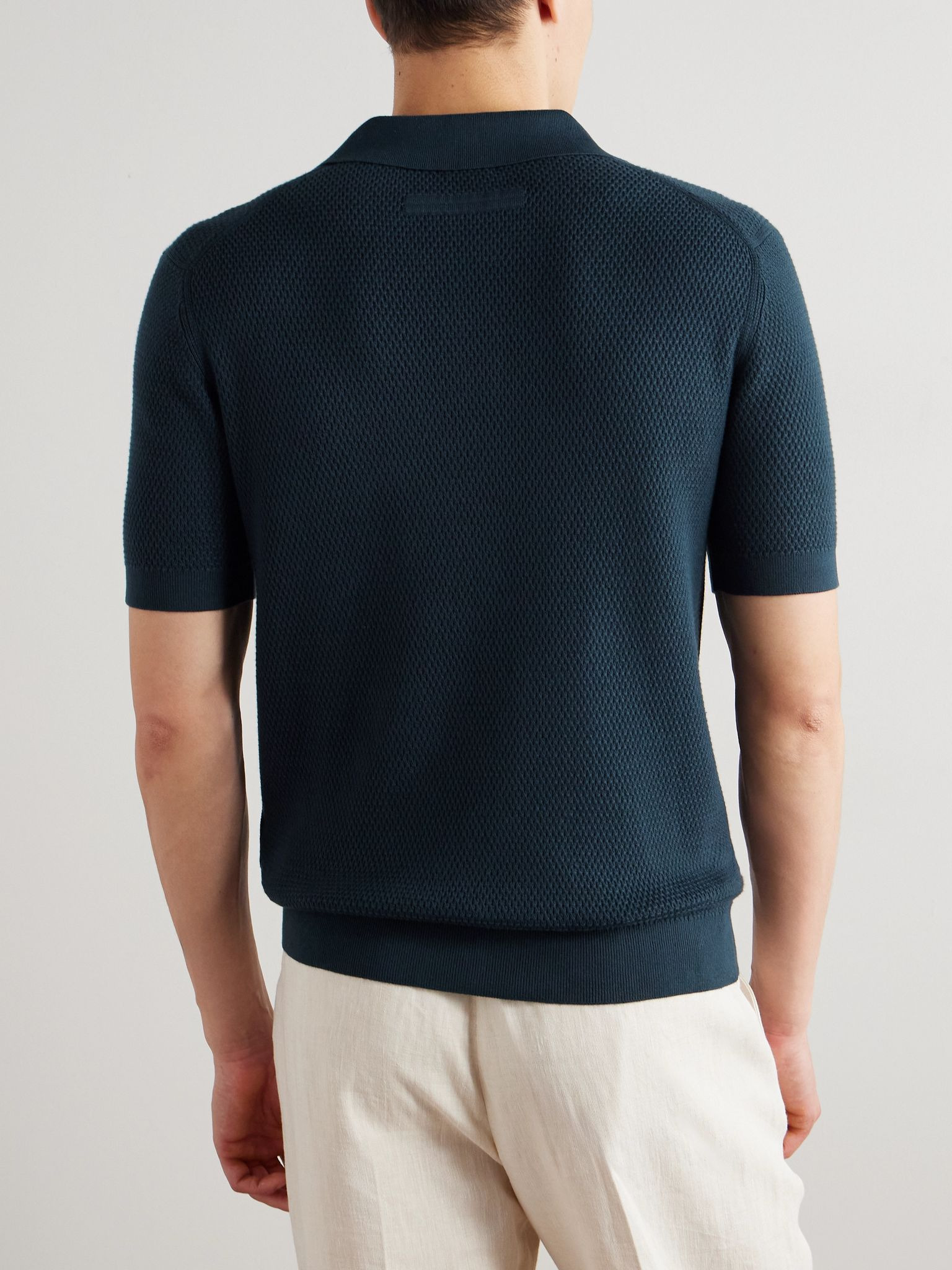 Slim-Fit Cotton-Piqué Polo Shirt Navy - 3