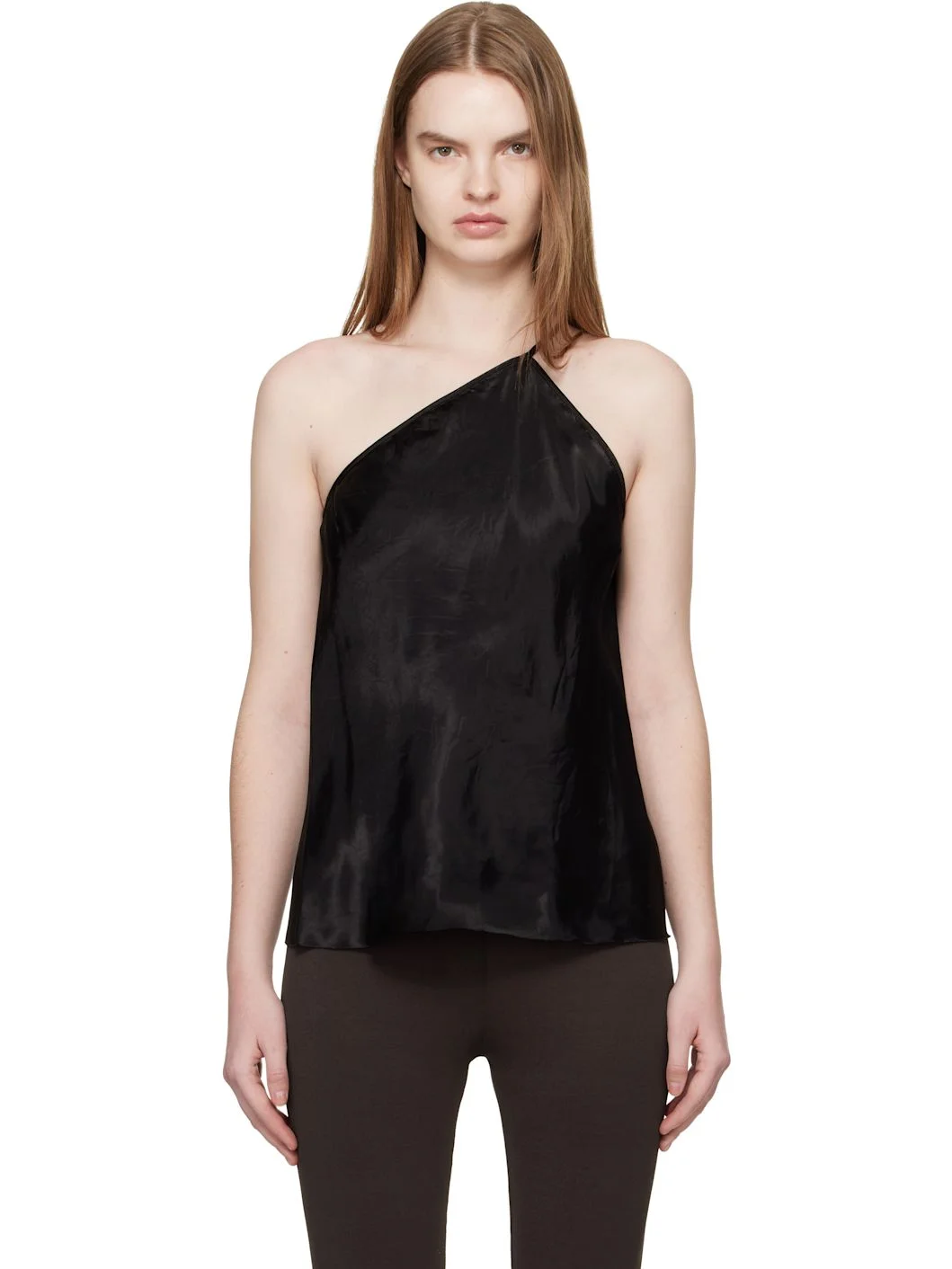 Black Temple One Shoulder Slip Top - 1