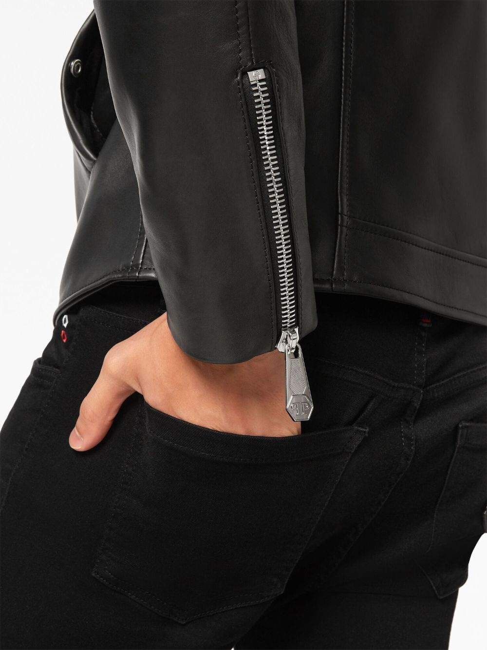 logo-patch leather jacket - 5