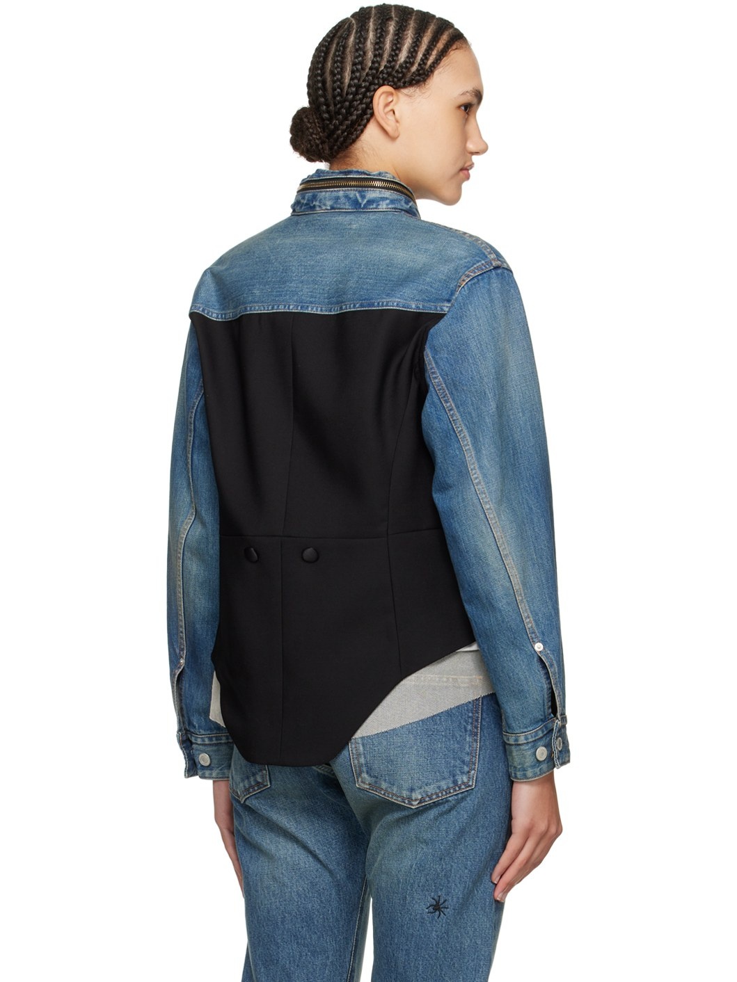 Indigo & Black Paneled Denim Jacket - 3