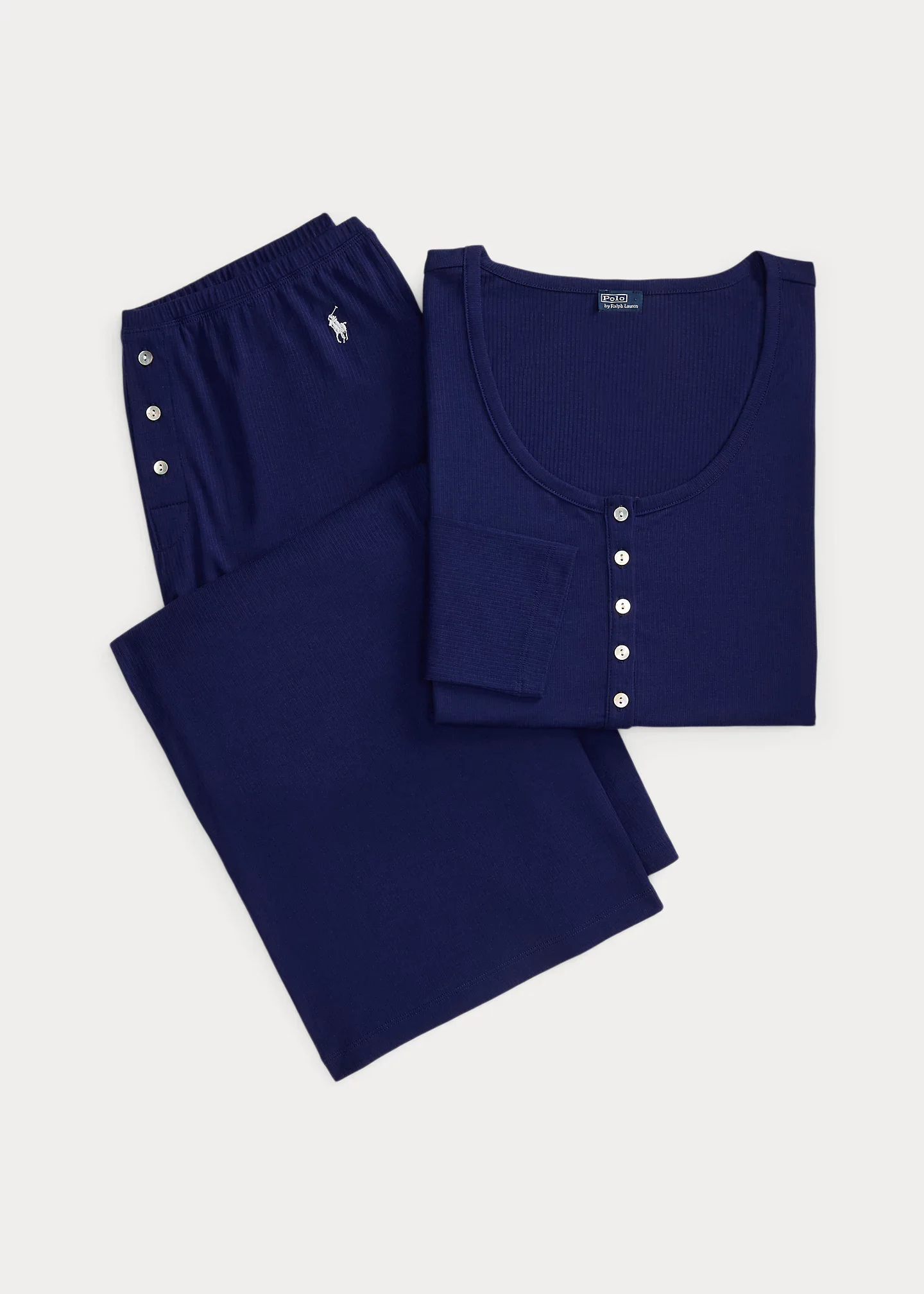 Ribbed Henley & Pant Sleep Set - 1