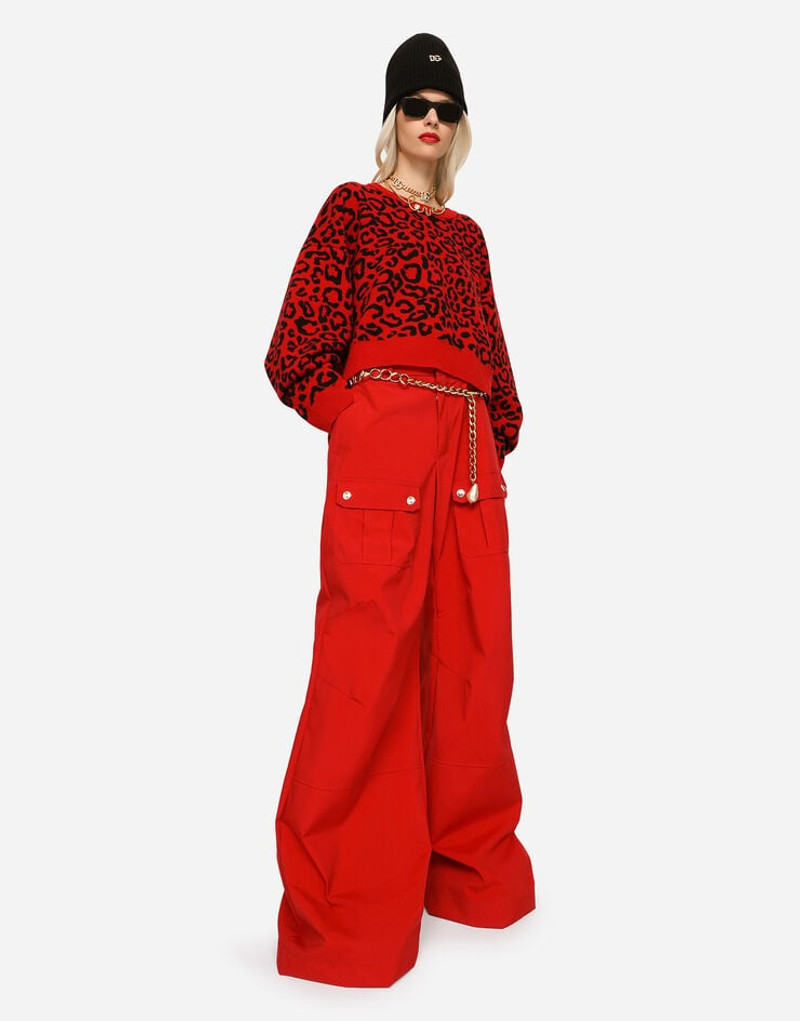 Cropped wool sweater with leopard inlay 5