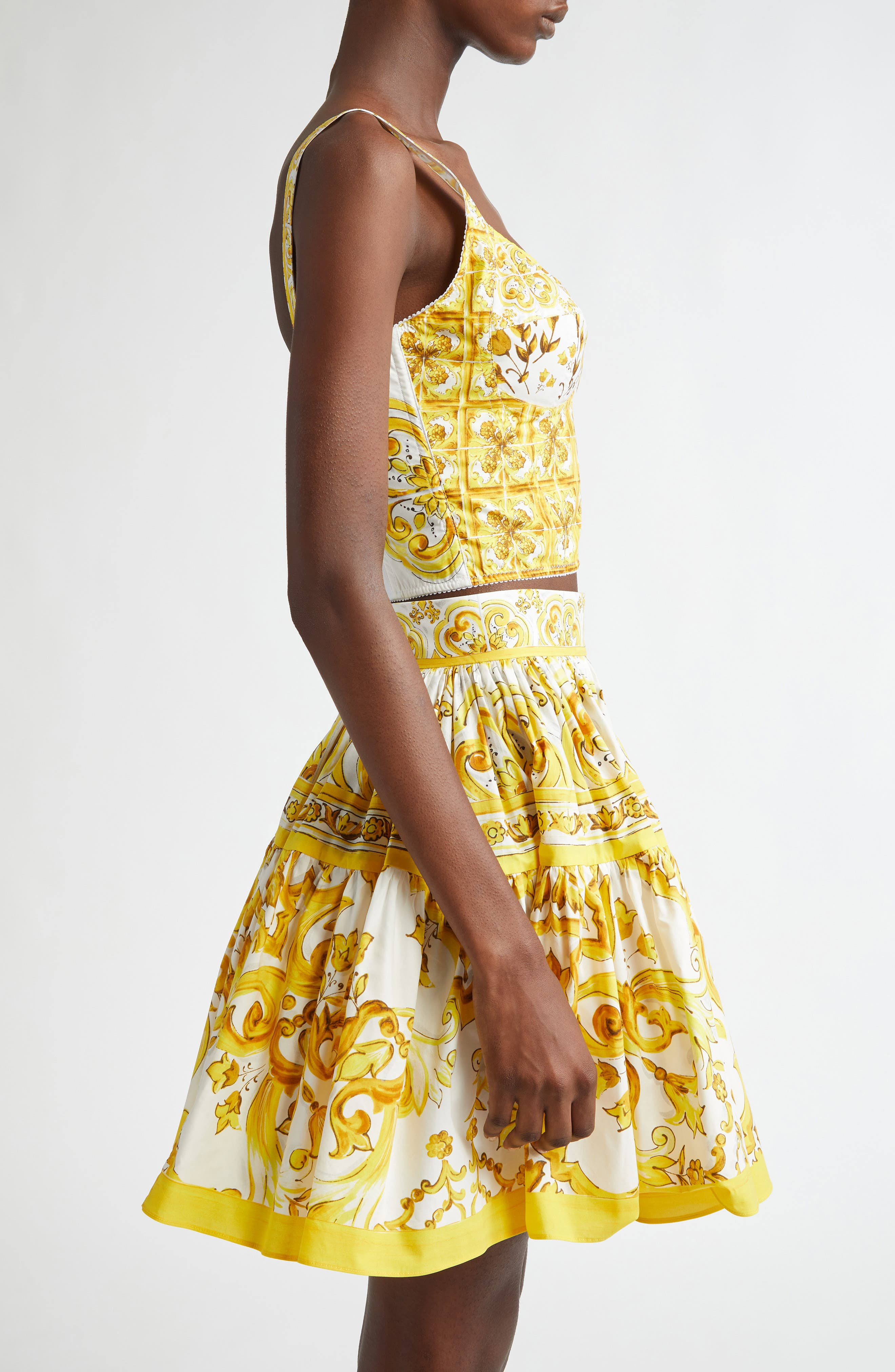 Dolce&Gabbana Majolica Print Corset Top in Hg3Tn Mix Maiolica Giallo at Nordstrom - 4