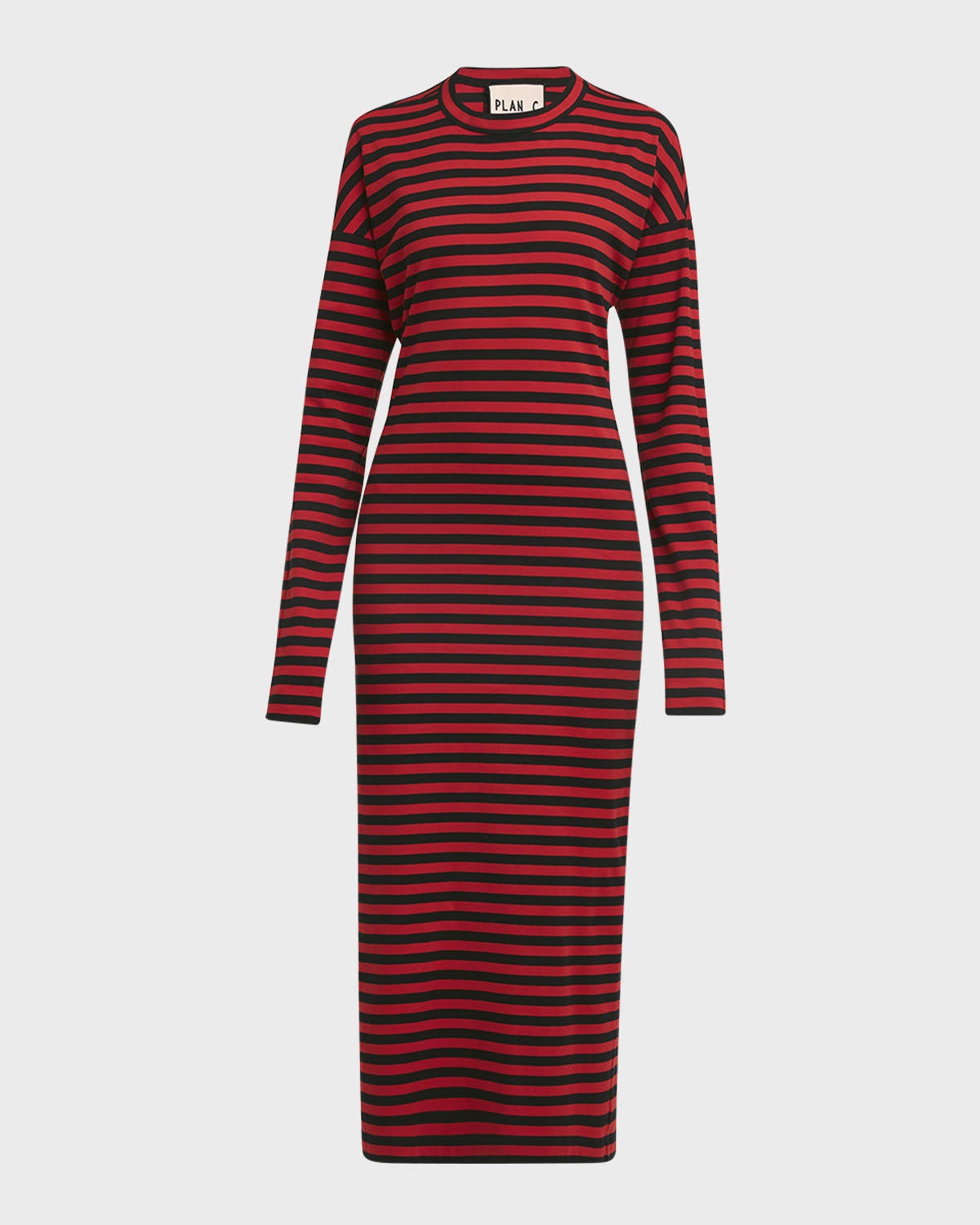 Striped Long-Sleeve Midi T-Shirt Dress - 1