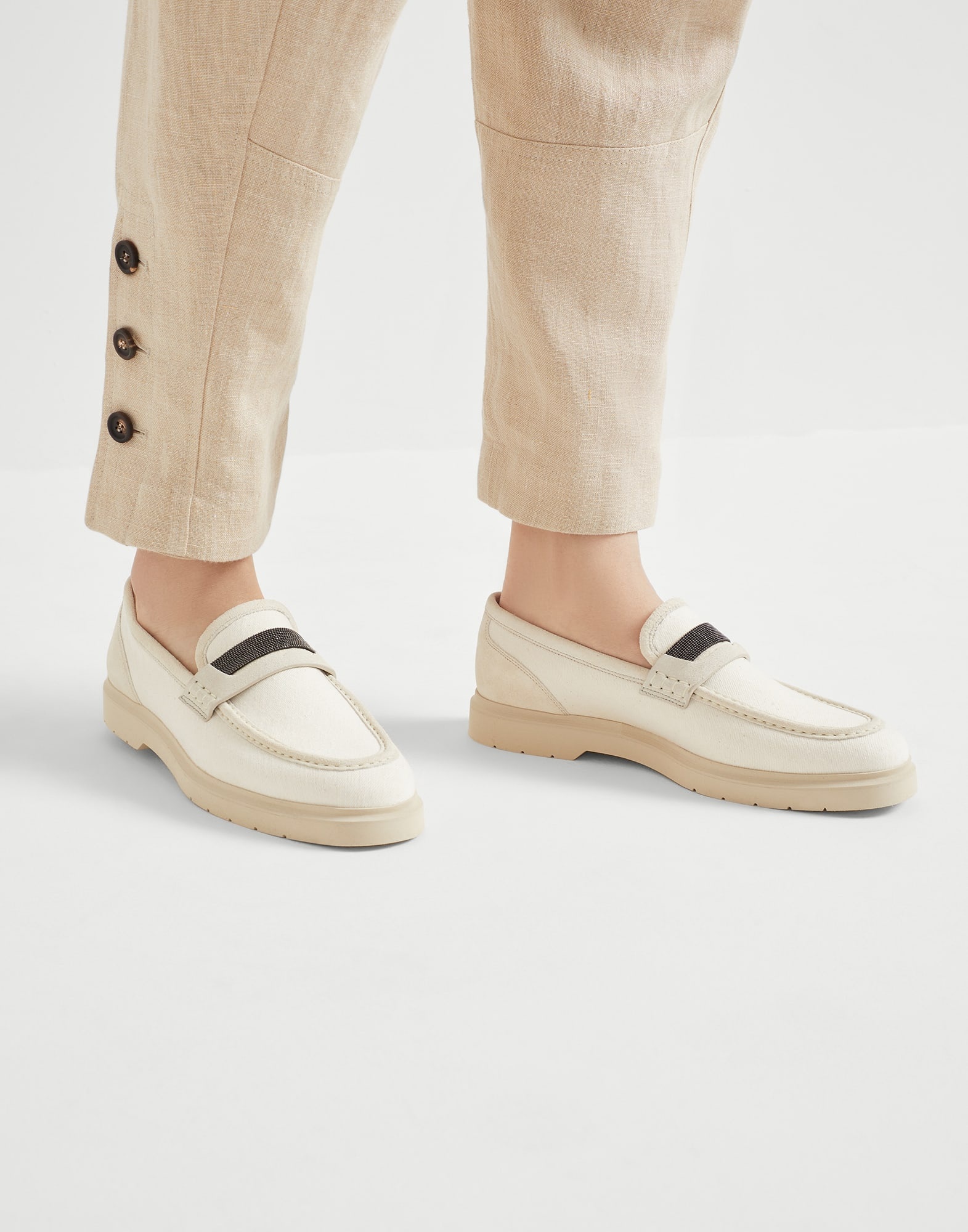 Water-resistant denim penny loafers with precious detail - 4