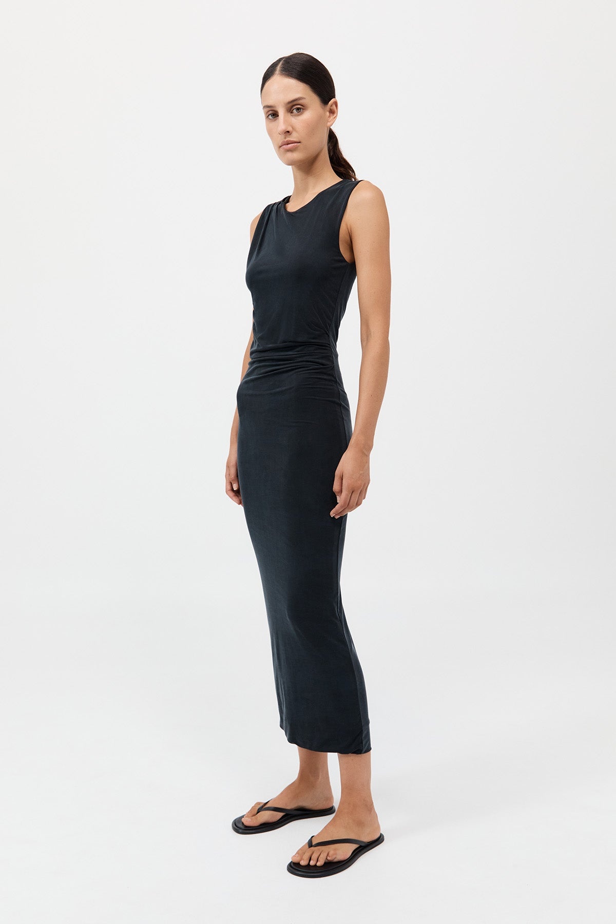 Cupro Jersey Drape Dress - Black - 3