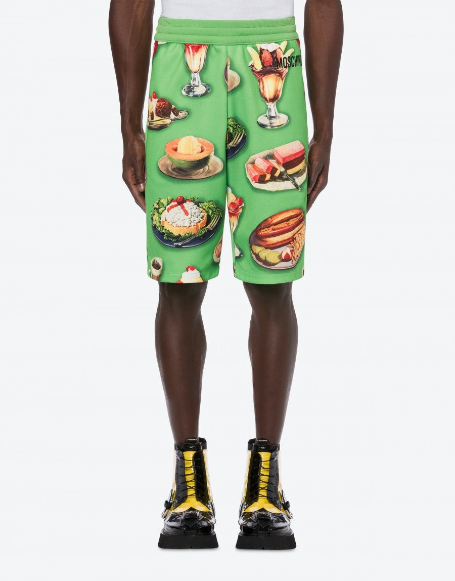 FOOD PRINT COTTON BLEND BERMUDA SHORTS - 2