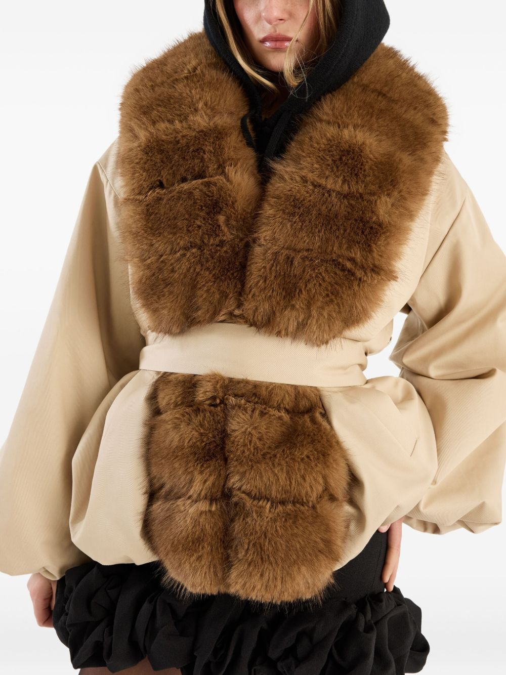trimmed-collar belted jacket - 4