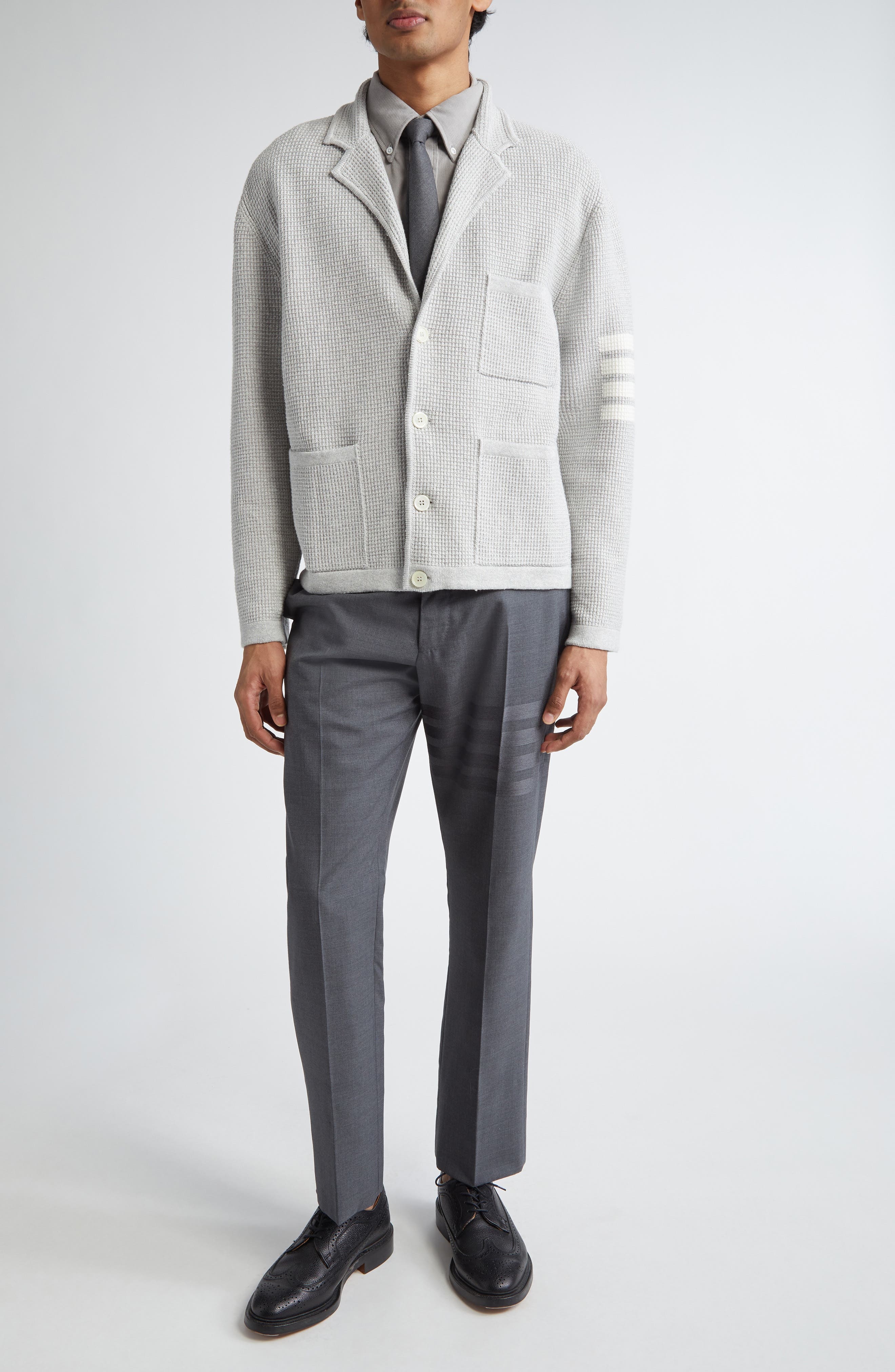 Thom Browne 4-Bar Waffle Knit Sweater Jacket in Light Grey at Nordstrom - 2