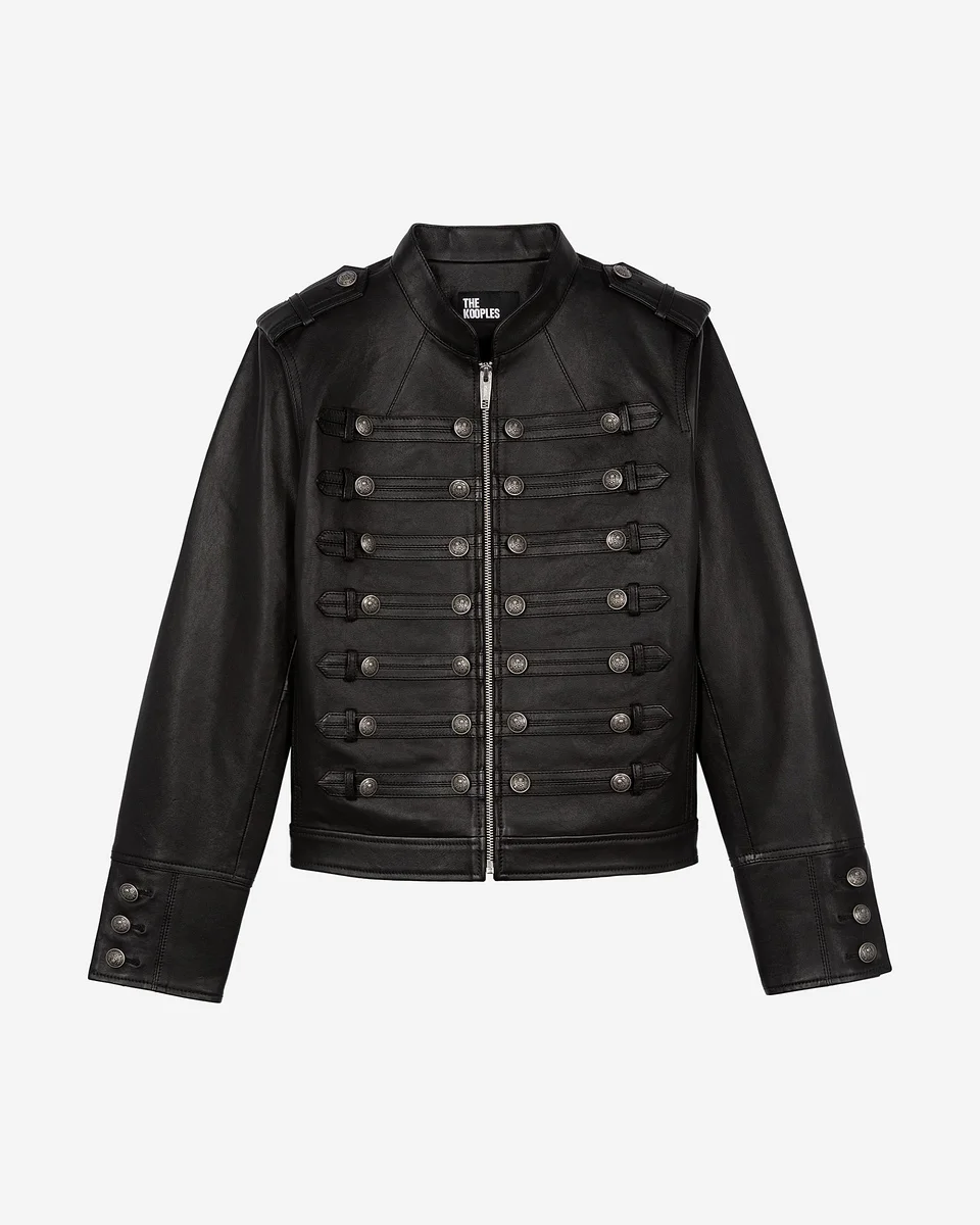 BLACK OFFICER-STYLE LEATHER JACKET - 1