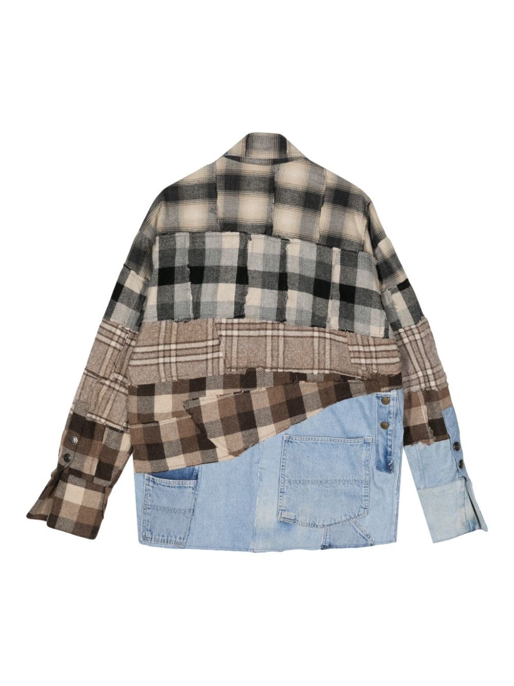 checked patchwork shirt jacket - 2