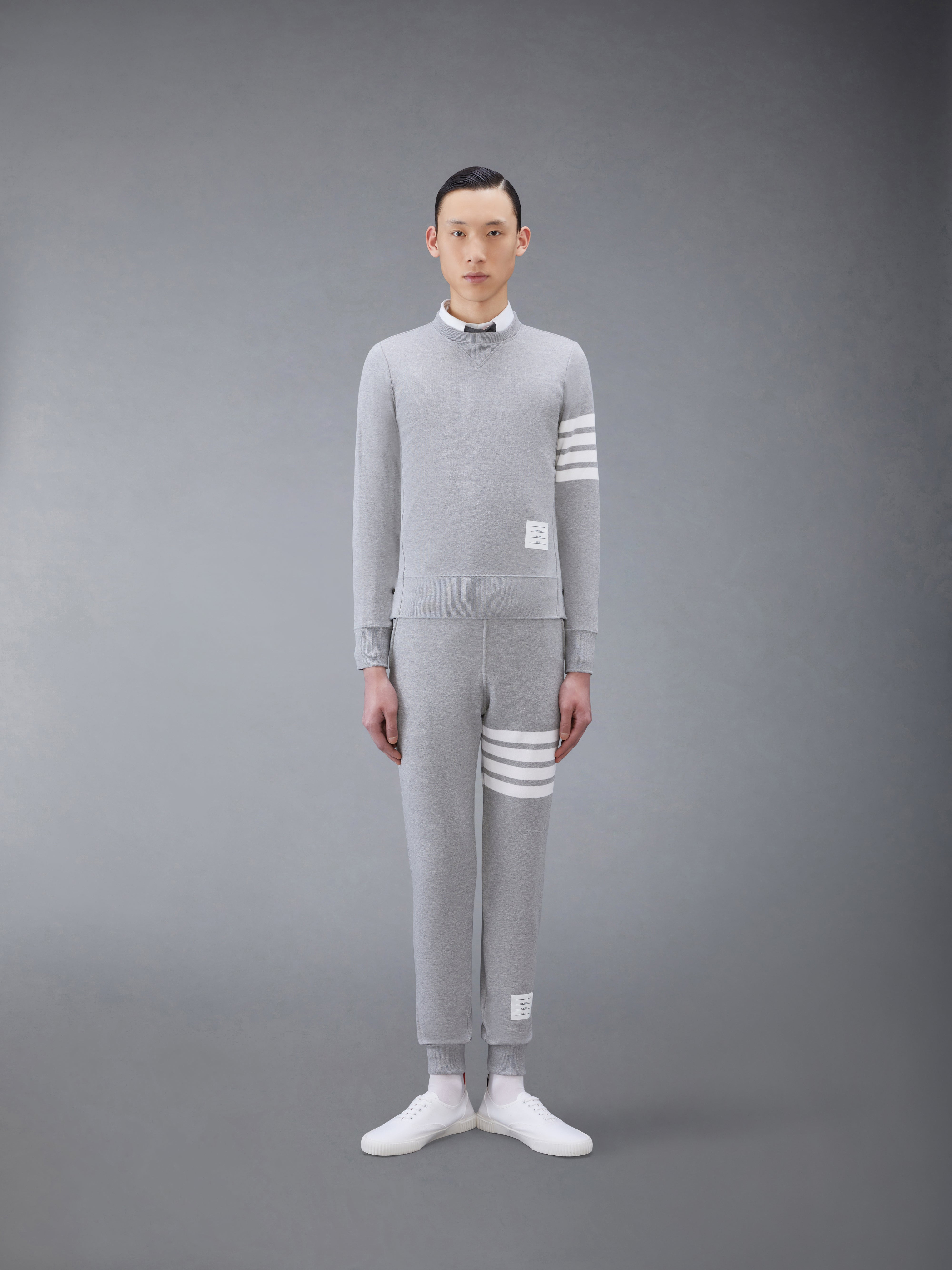 Light Grey Loopback Jersey Knit 4-bar Crew Neck Sweatshirt - 3