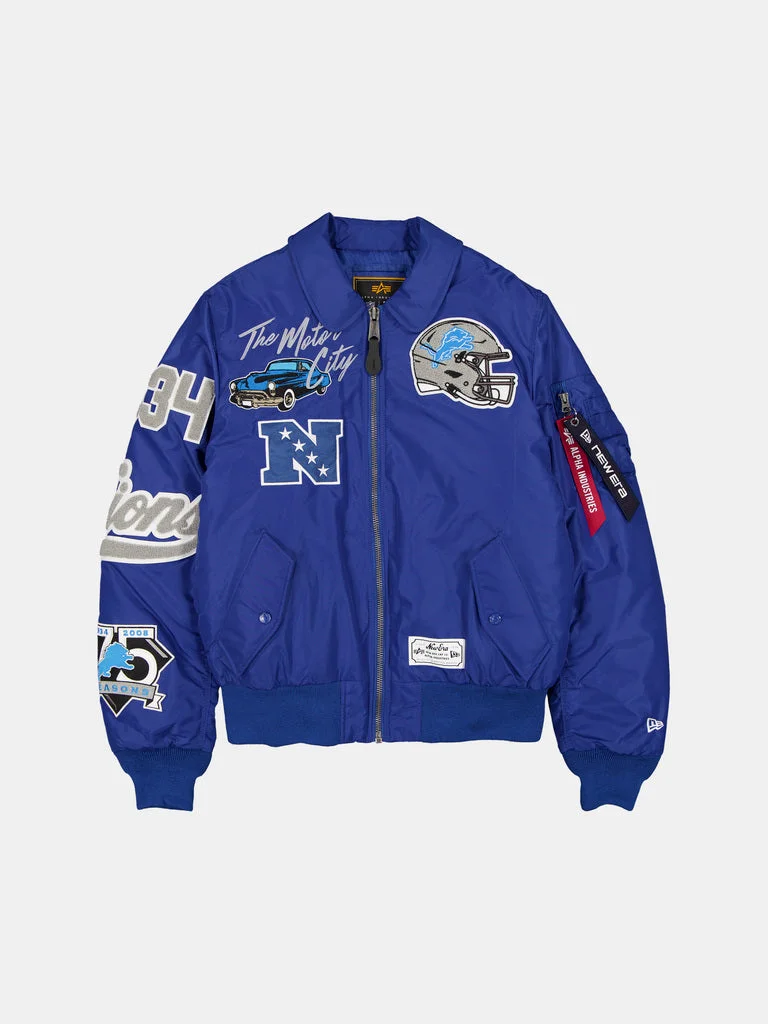DETROIT LIONS X ALPHA X NEW ERA MA-1 COLLARED BOMBER JACKET - 1