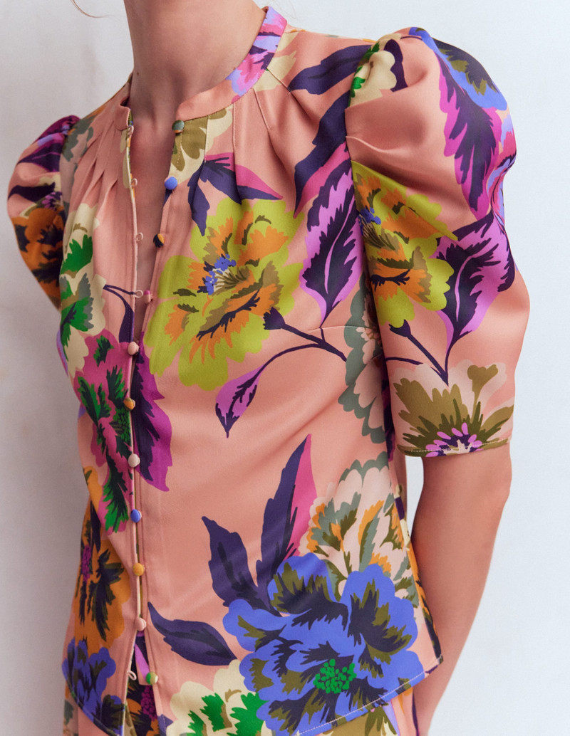 Pleated Mutton Sleeve Top-Multi, Opulent Blossom 4