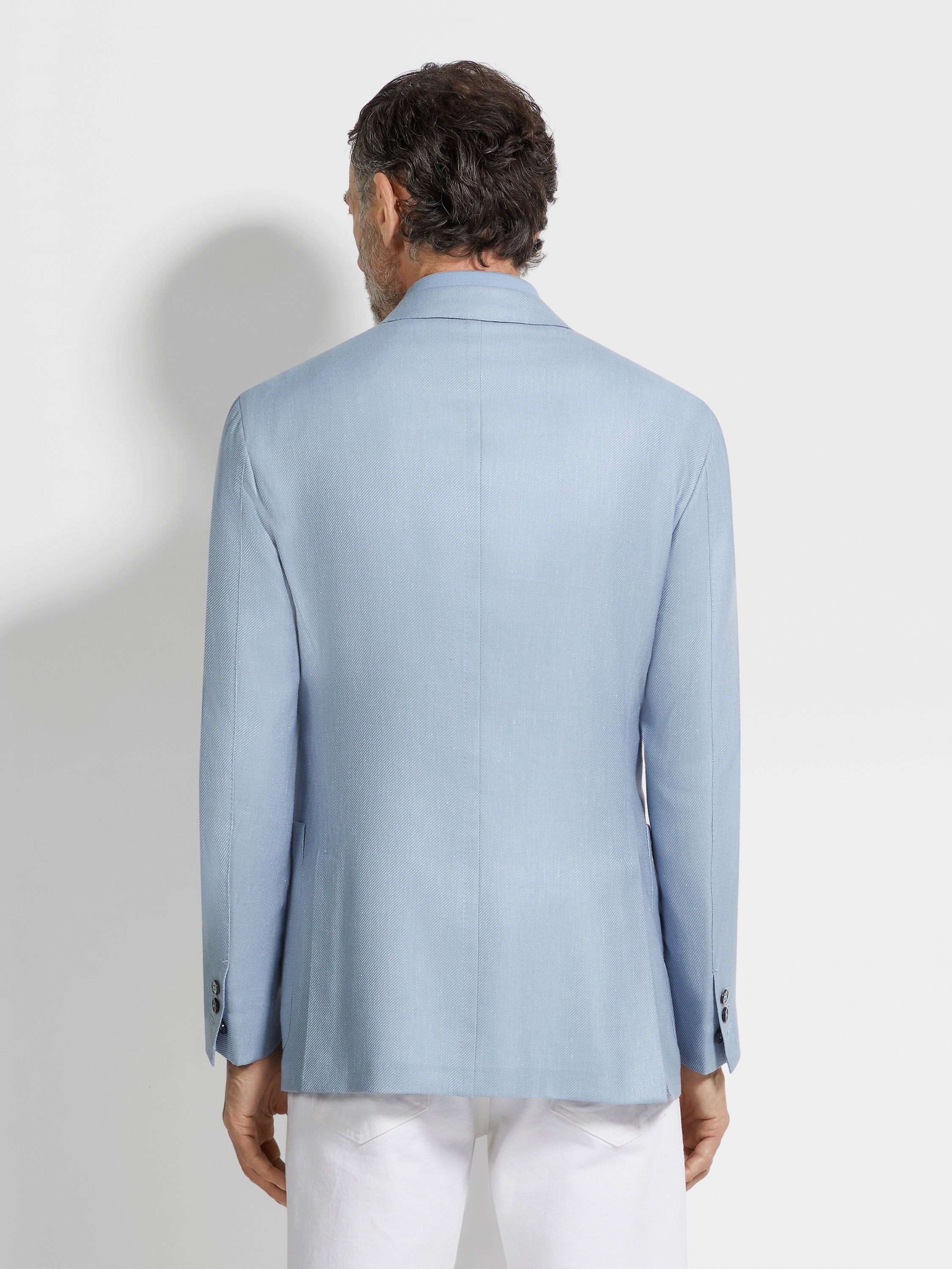 LIGHT BLUE SILK CASHMERE AND LINEN JACKET - 5