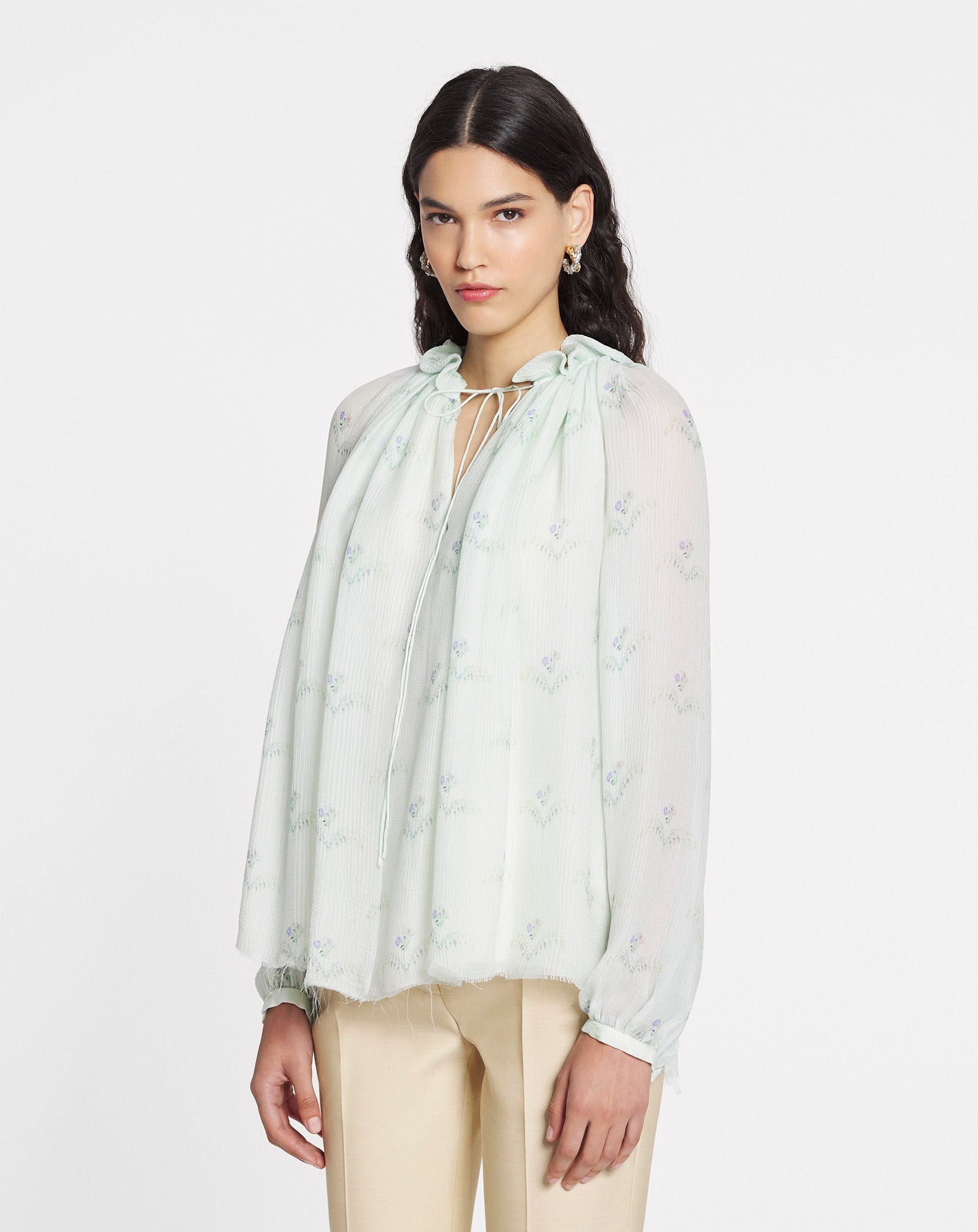 LONG-SLEEVE PRINTED CREPE BLOUSE - 3